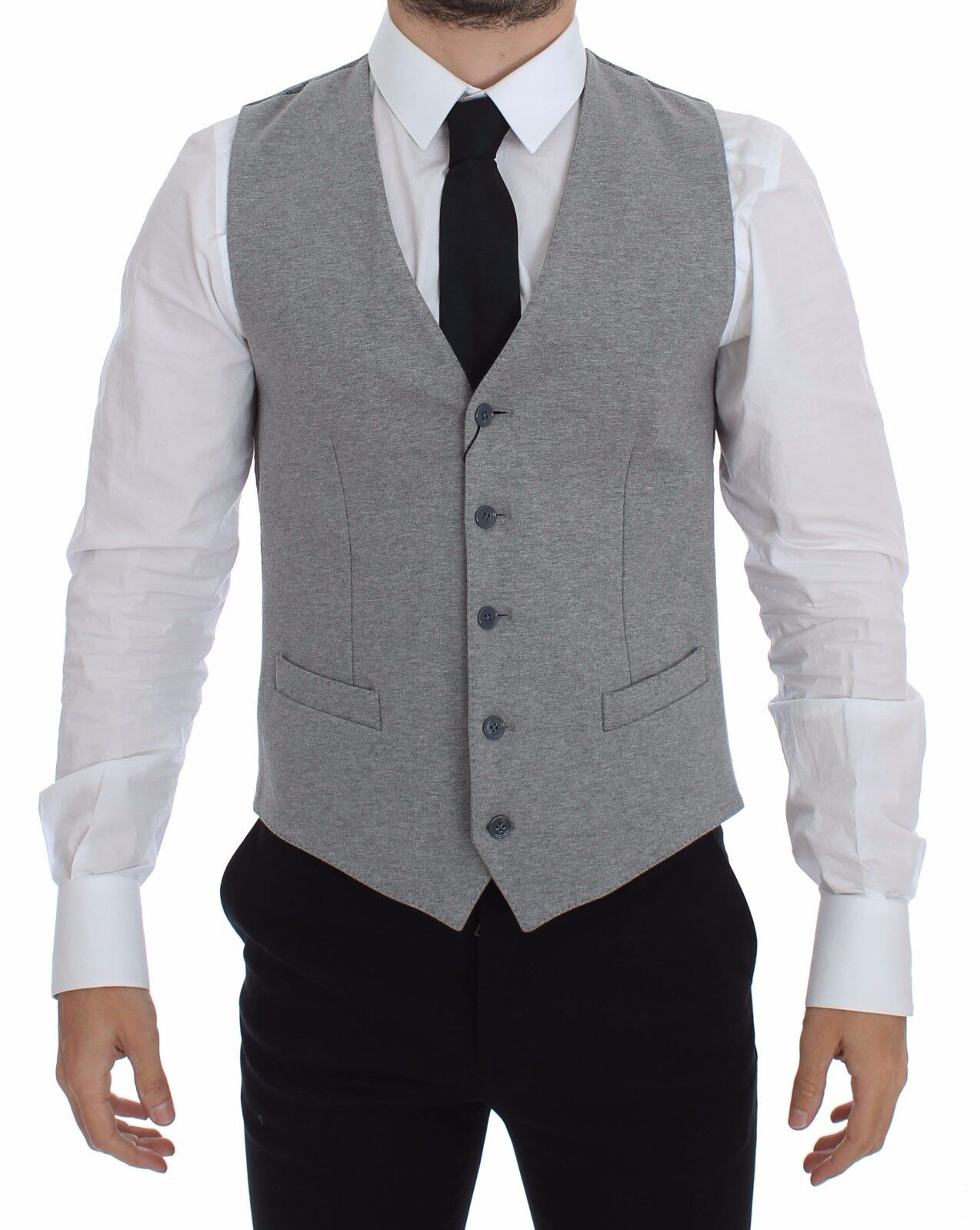 Dolce & Gabbana Elegant Grå Bomulds Stretch Kjolevest