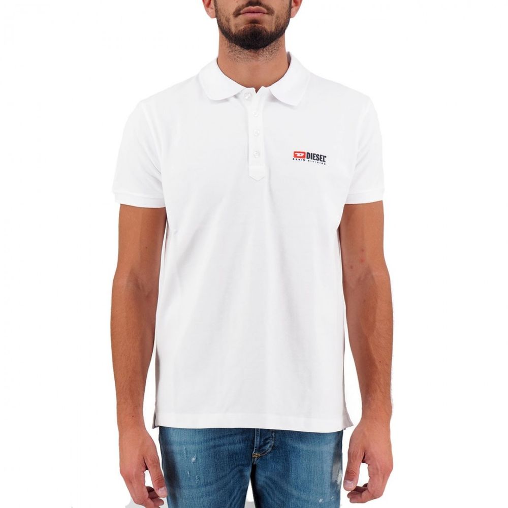 Diesel Elegant Hvid Bomuldspoloshirt med Kontrastlogo