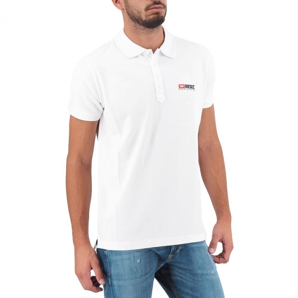 Diesel Elegant Hvid Bomuldspoloshirt med Kontrastlogo