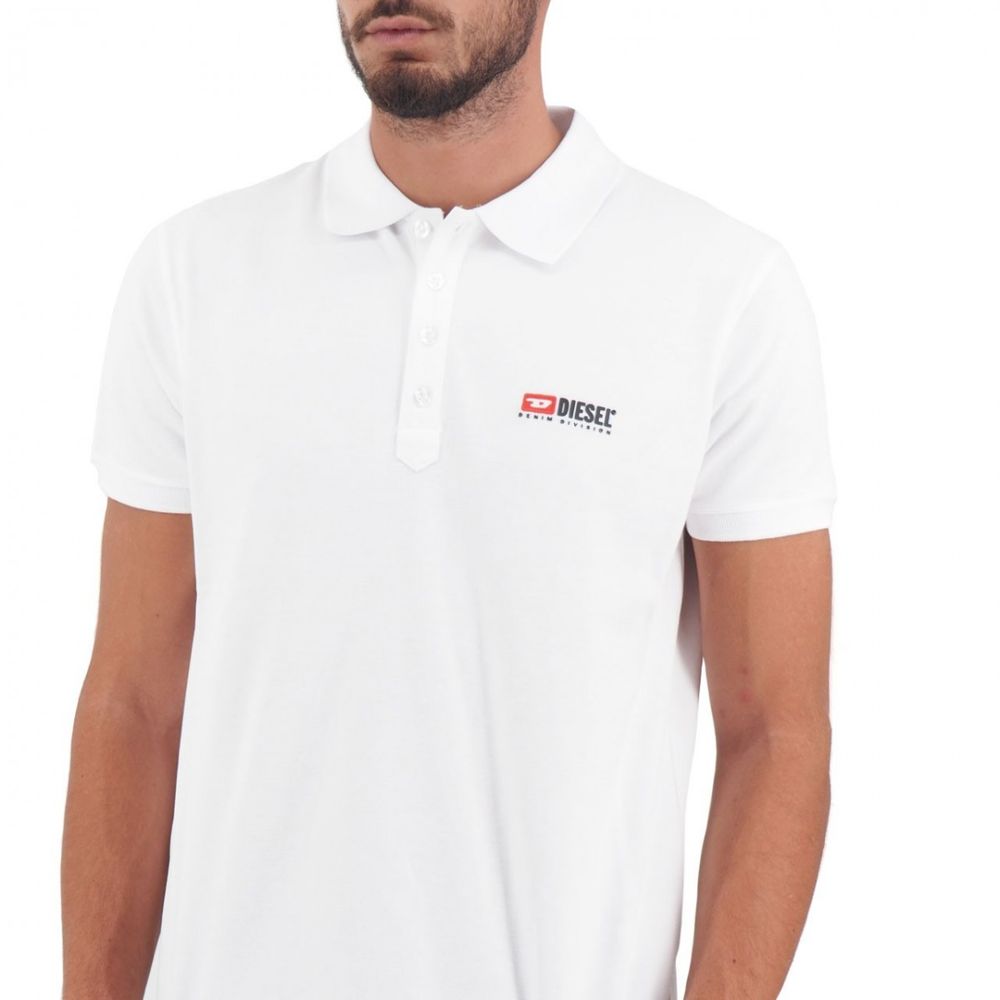 Diesel Elegant Hvid Bomuldspoloshirt med Kontrastlogo