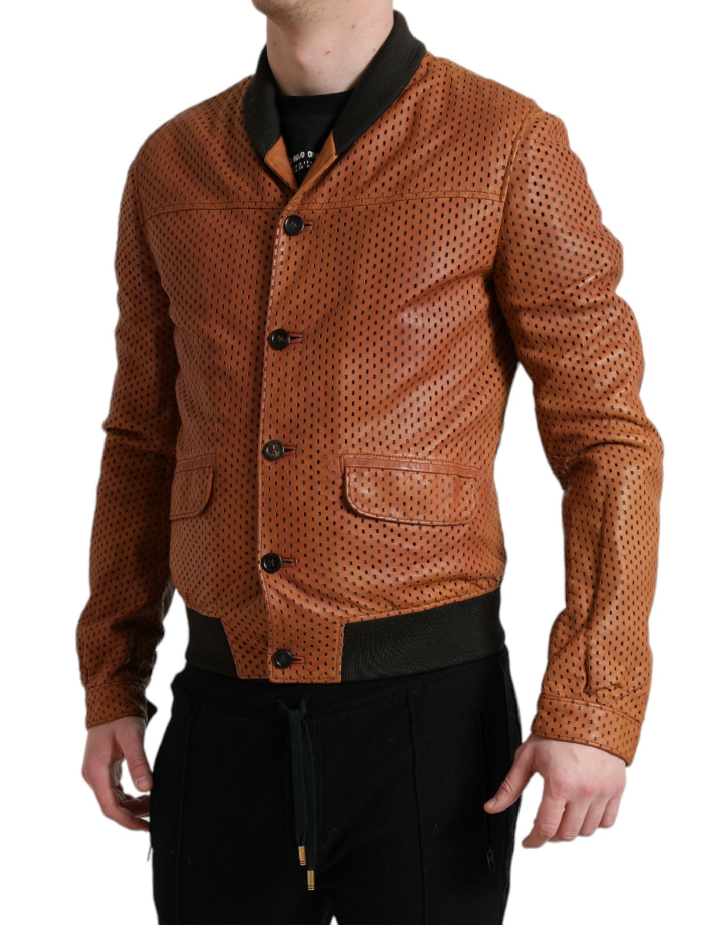 Dolce & Gabbana Elegant Læder Perforeret Bomberjakke