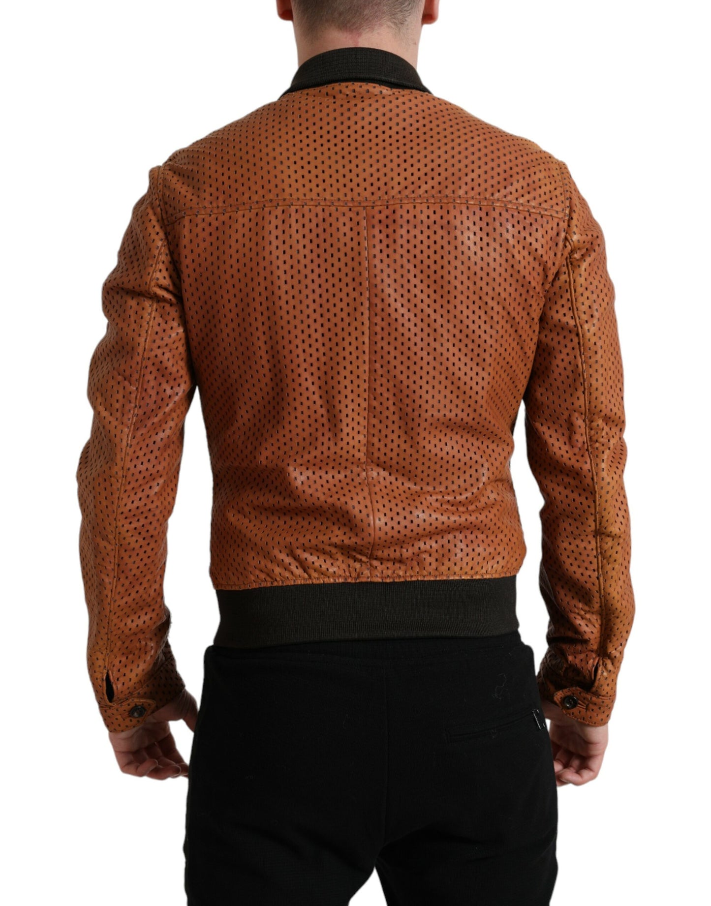 Dolce & Gabbana Elegant Læder Perforeret Bomberjakke