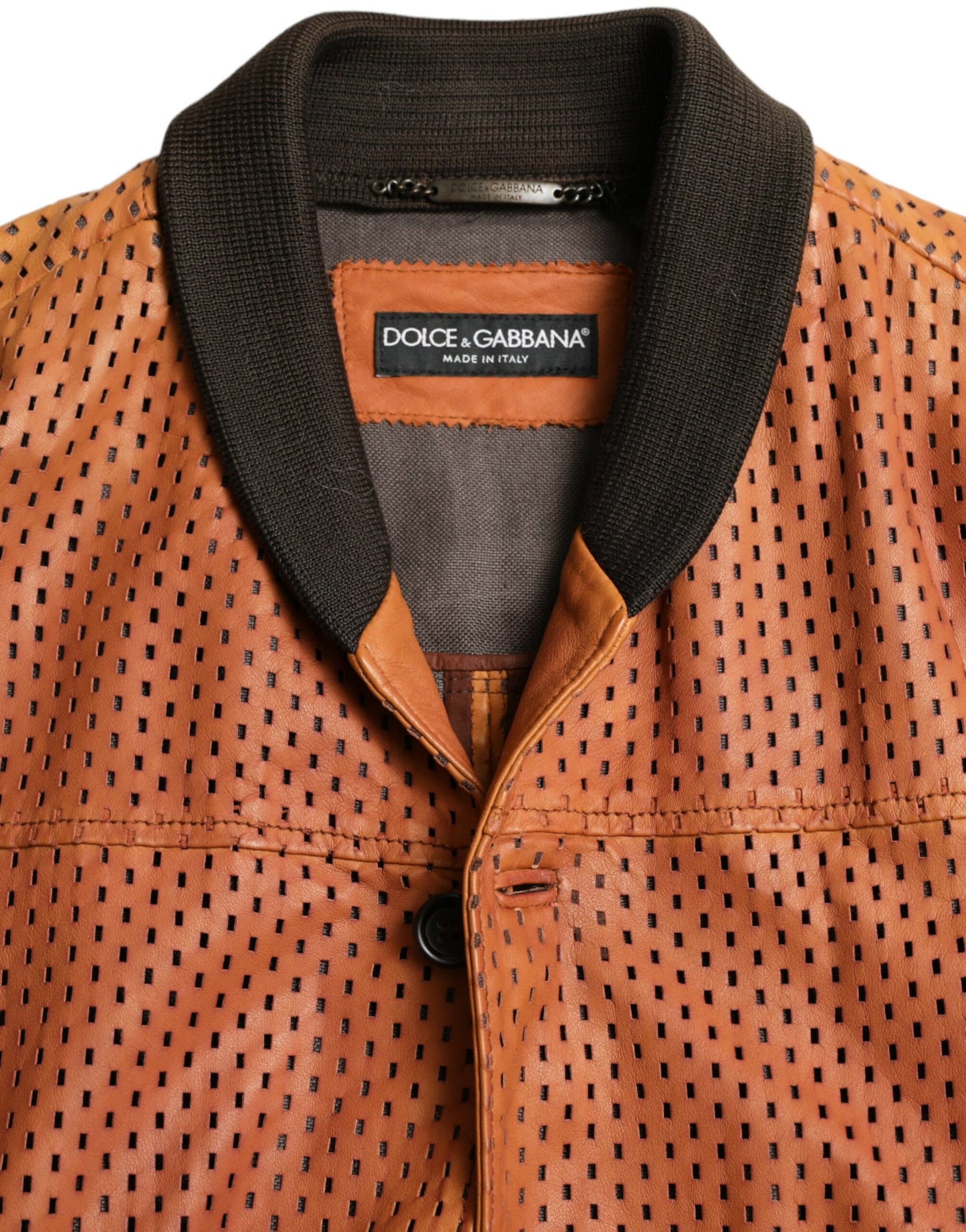 Dolce & Gabbana Elegant Læder Perforeret Bomberjakke