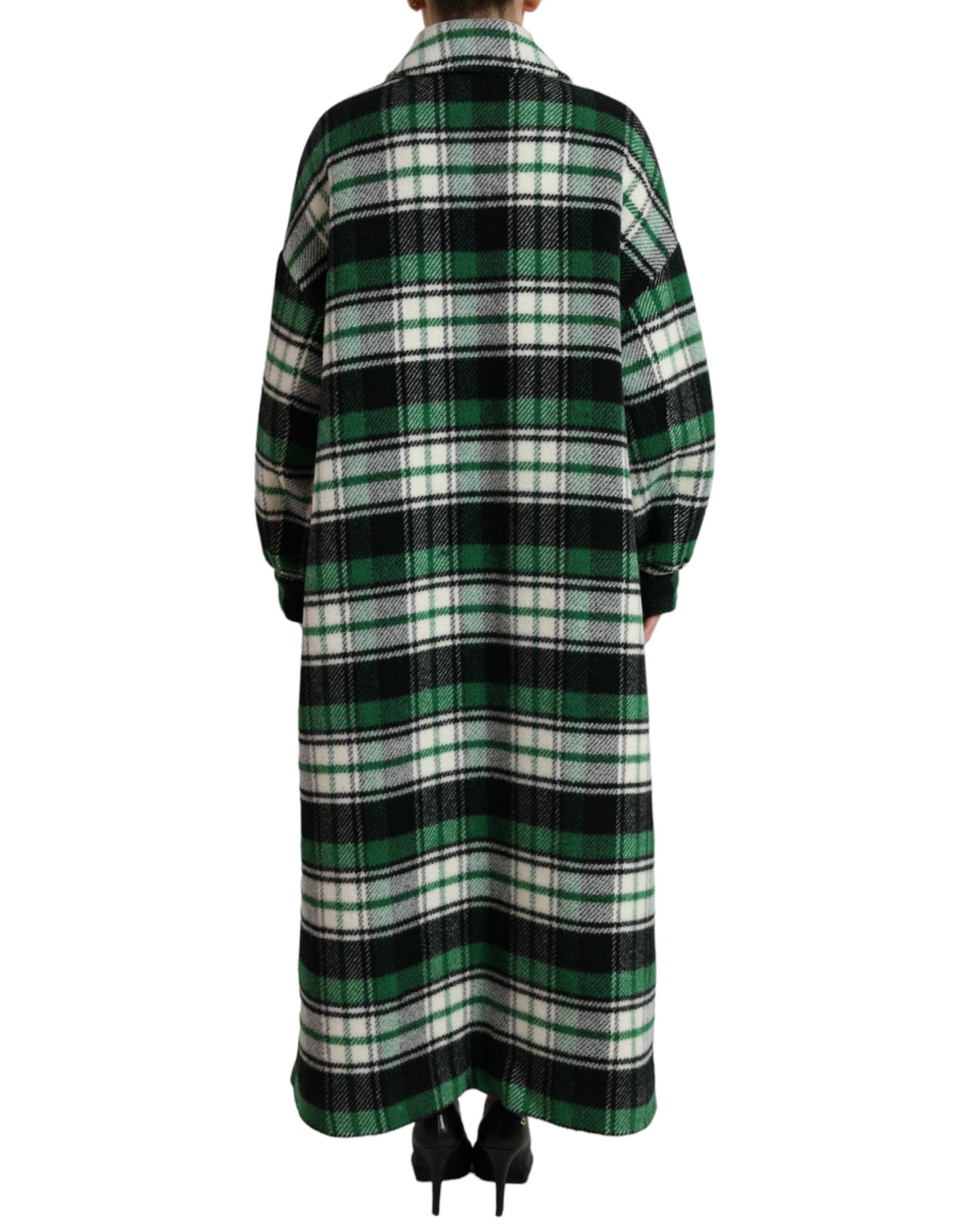 Dolce & Gabbana Elegant Grøn Ternet Lang Frakke