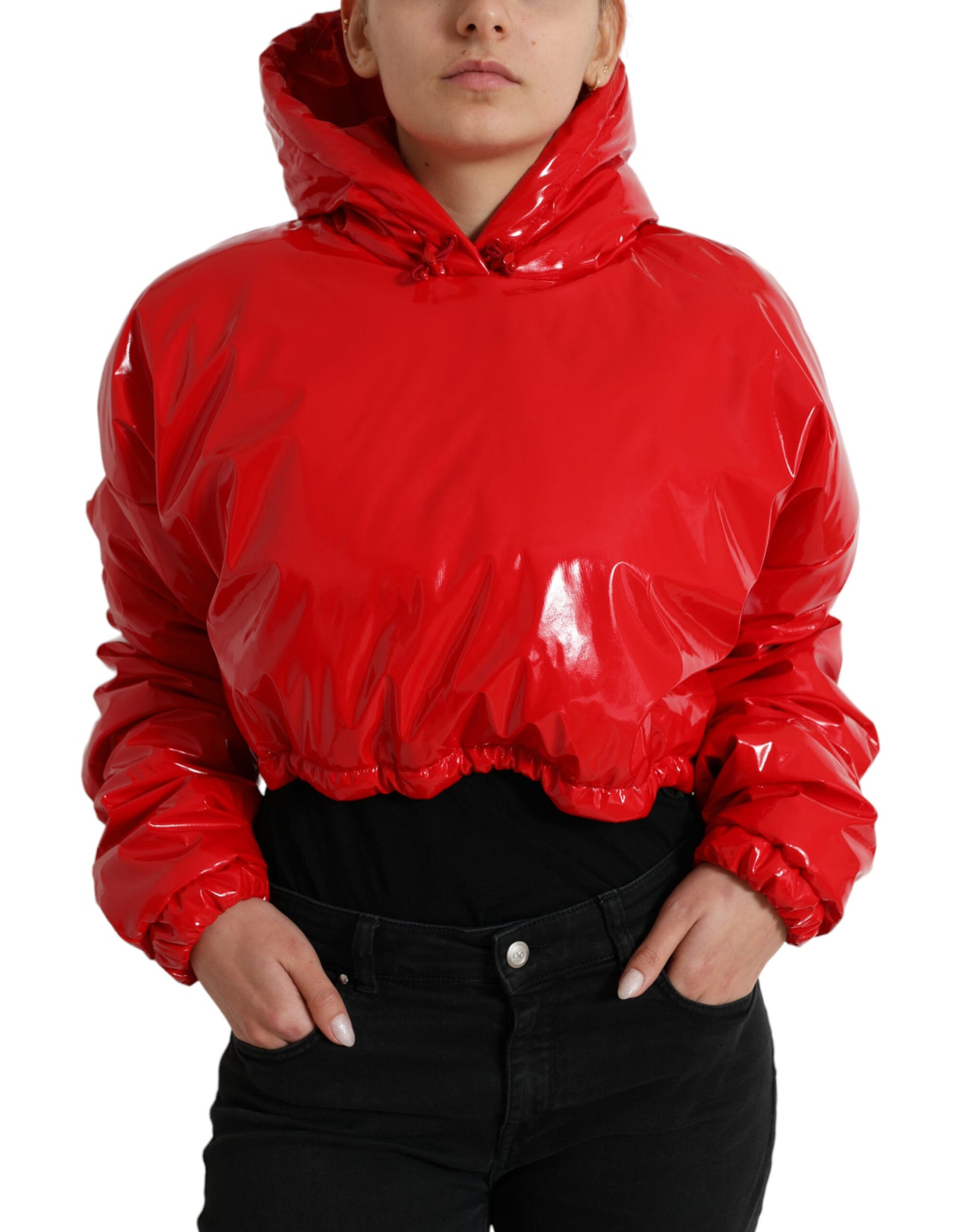 Dolce & Gabbana Chic Skinnende Rød Cropped Jakke