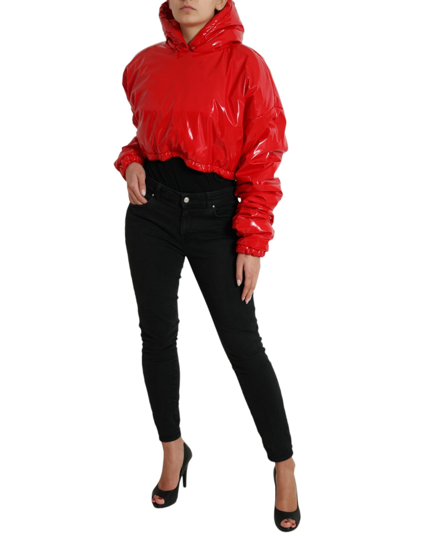 Dolce & Gabbana Chic Skinnende Rød Cropped Jakke