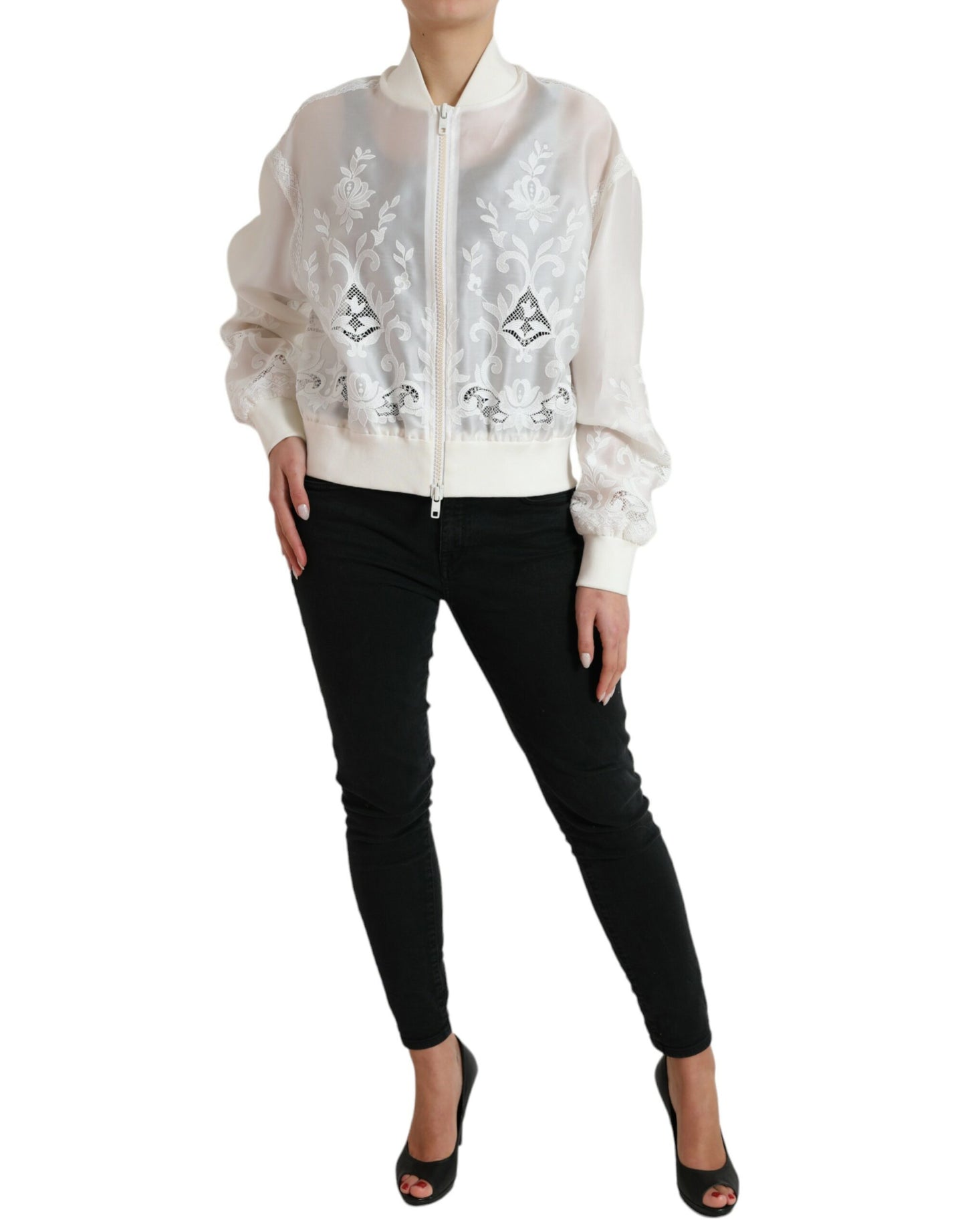 Dolce & Gabbana Elegant Hvid Silke Bomberjakke