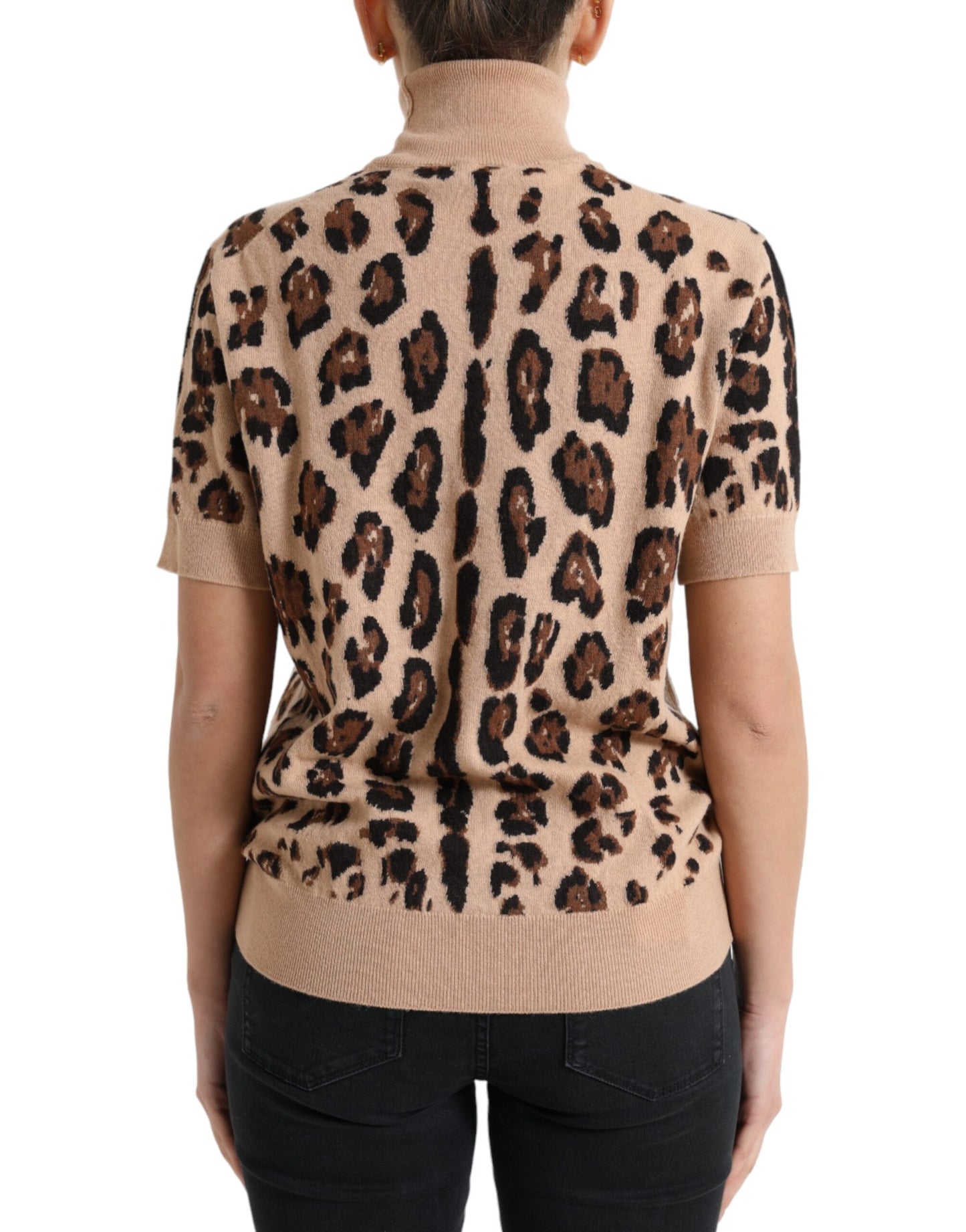 Dolce & Gabbana Elegant Beige Leopard Rullekravetop i Uld