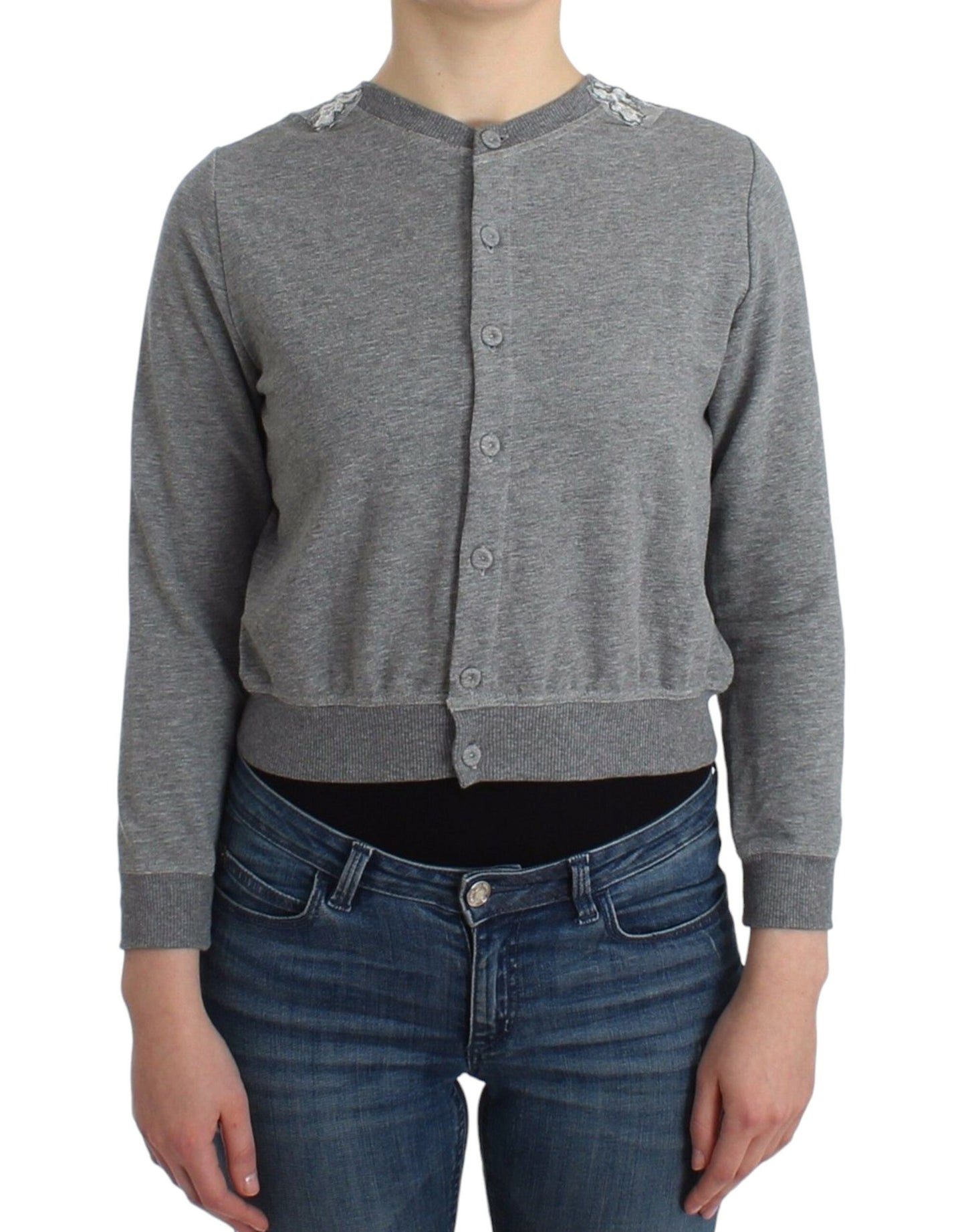 Ermanno Scervino Chic Grå Kort Cardigan i Bomuldsblanding