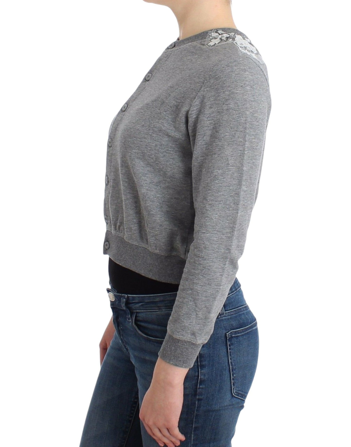 Ermanno Scervino Chic Grå Kort Cardigan i Bomuldsblanding