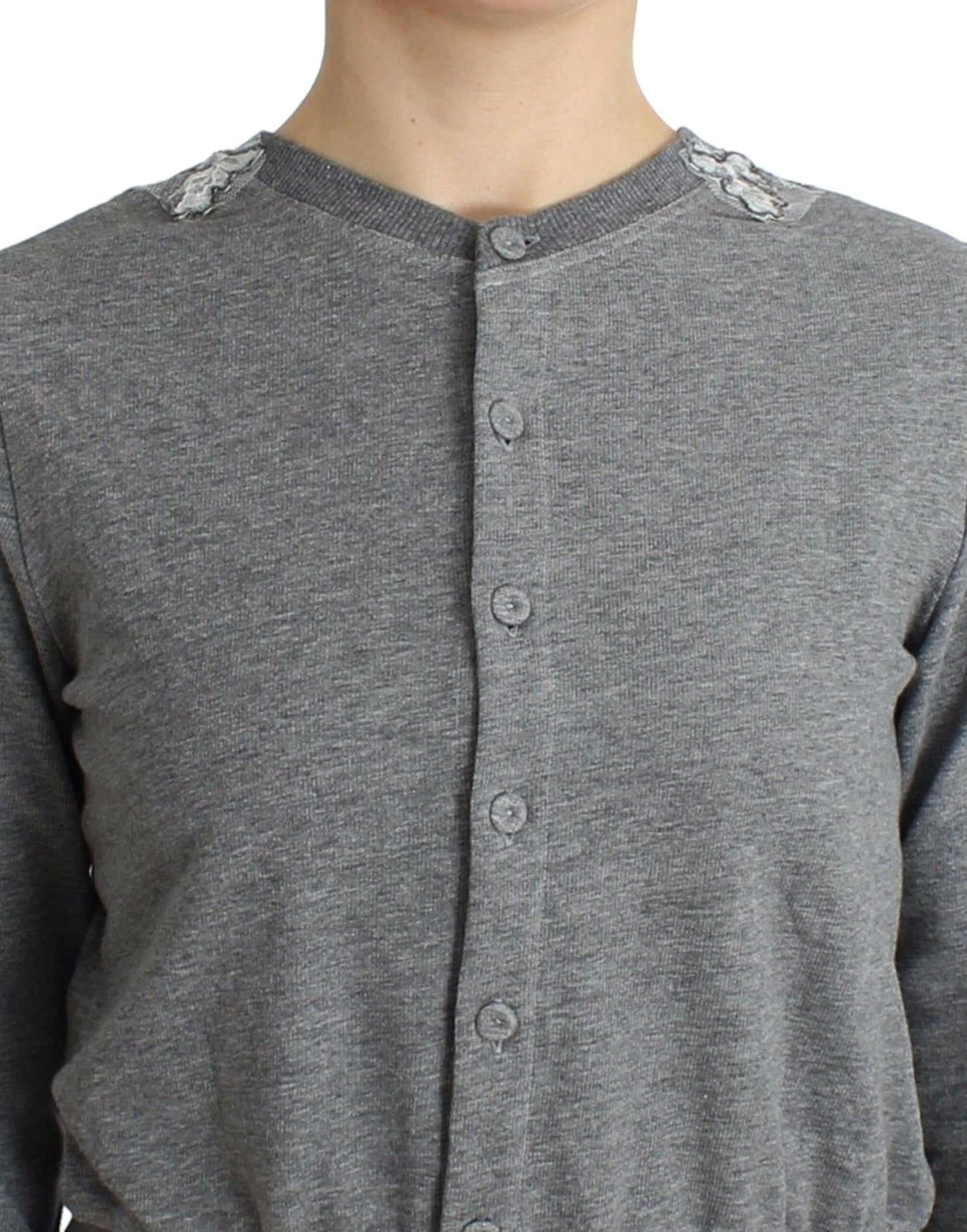 Ermanno Scervino Chic Grå Kort Cardigan i Bomuldsblanding