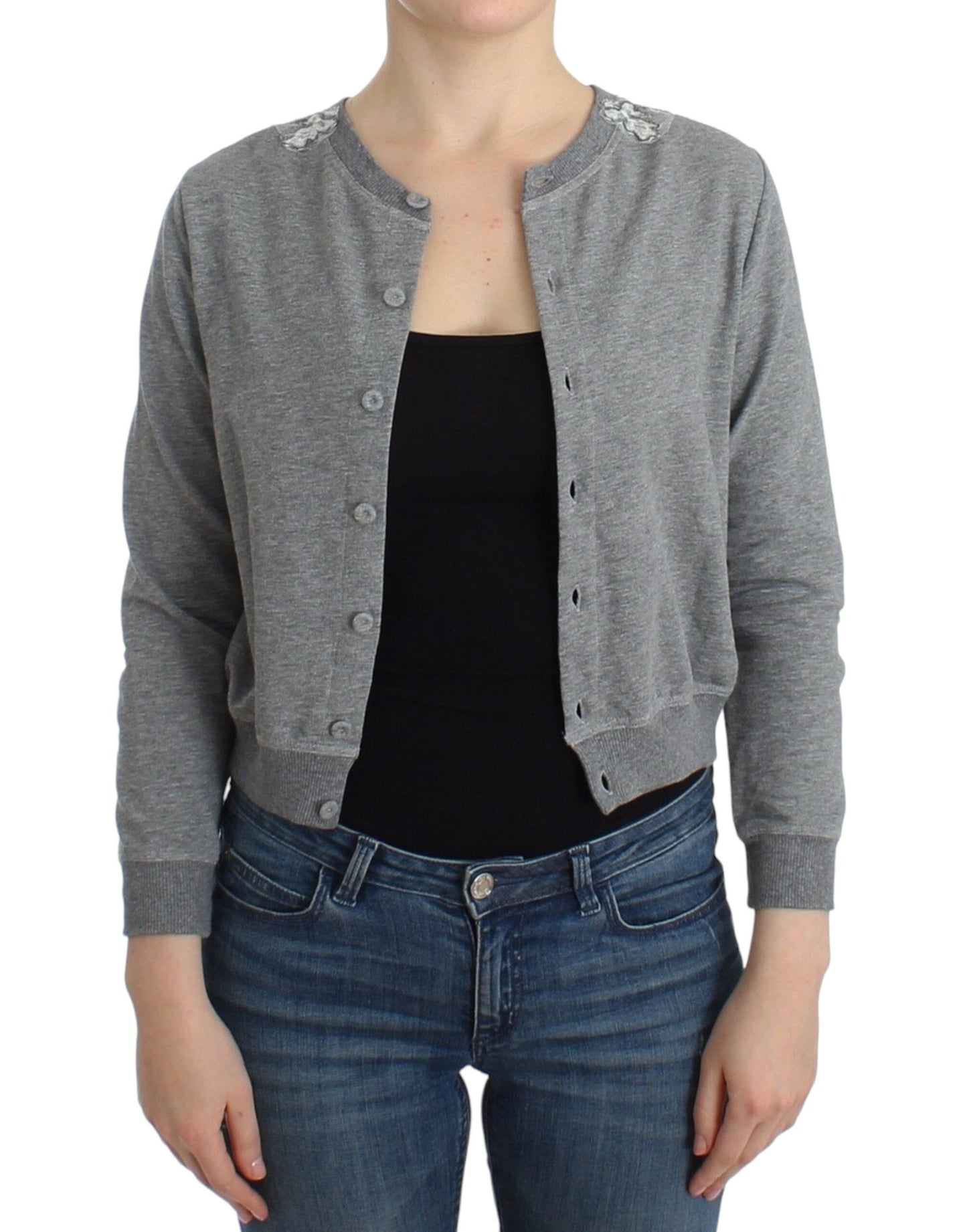 Ermanno Scervino Chic Grå Kort Cardigan i Bomuldsblanding