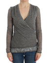 Ermanno Scervino Elegant Grå Uldblanding Sweater med Dyb V-hals