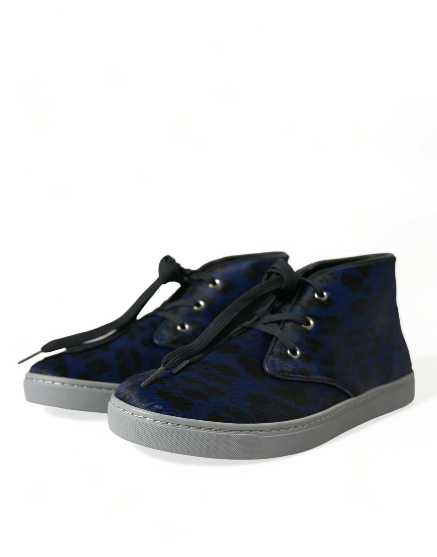 Dolce & Gabbana Chic Blå Leopardprint Mellemhøje Sneakers