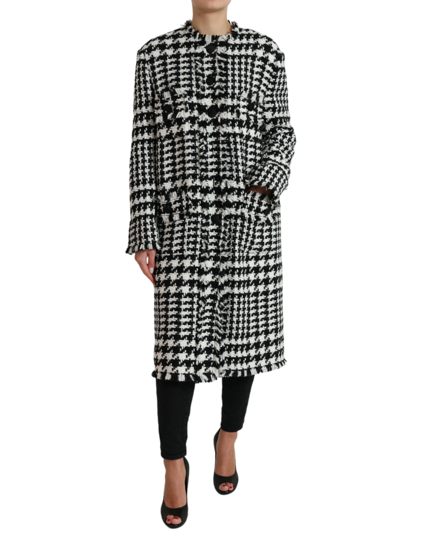 Dolce & Gabbana Elegant Houndstooth Lang Trenchcoat
