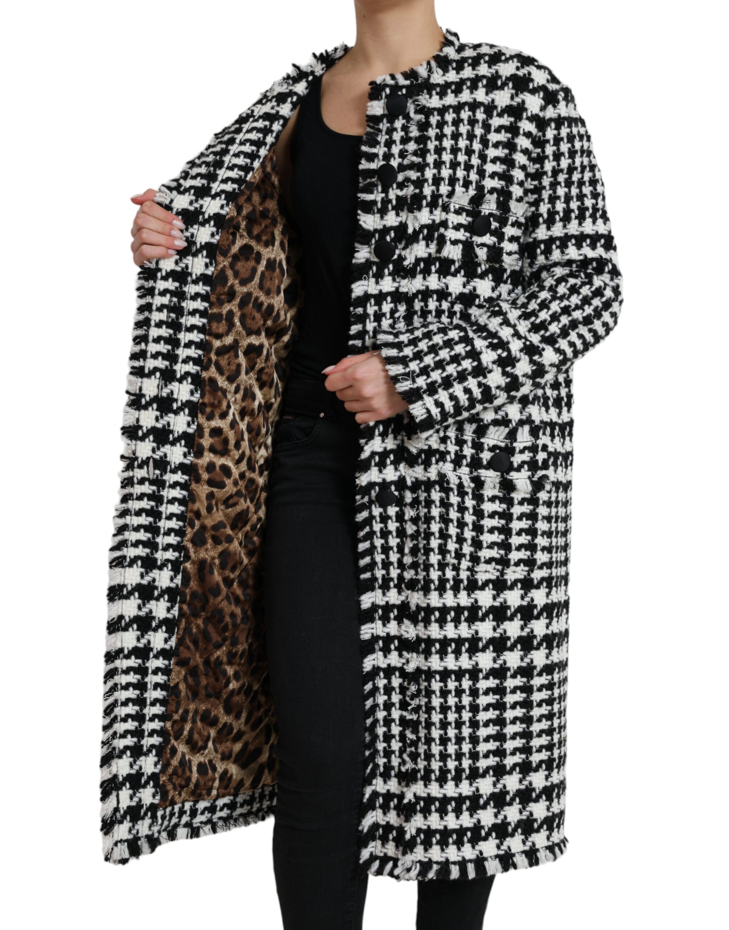 Dolce & Gabbana Elegant Houndstooth Lang Trenchcoat
