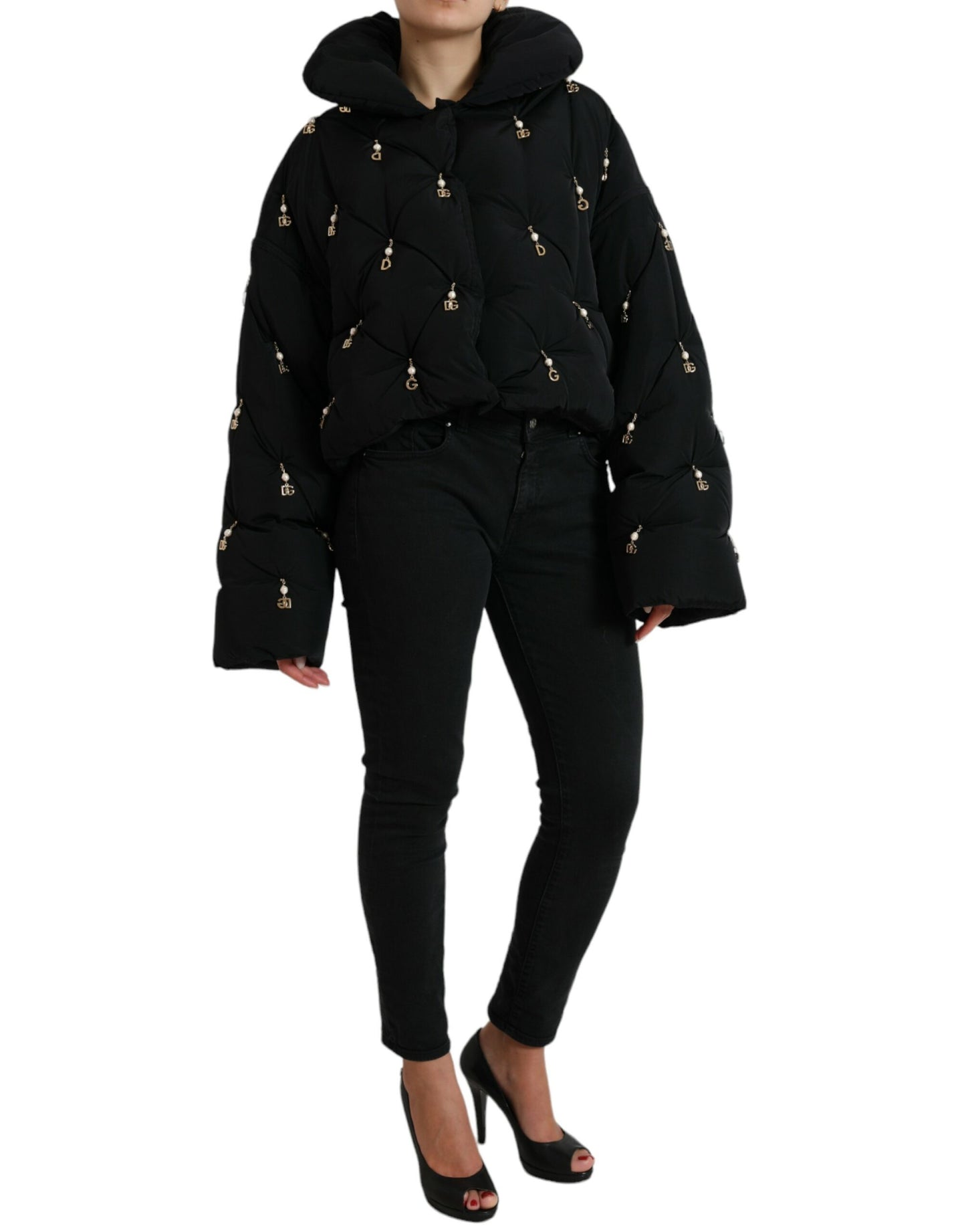 Dolce & Gabbana Elegant Quiltet Jakke med Perleudsmykning