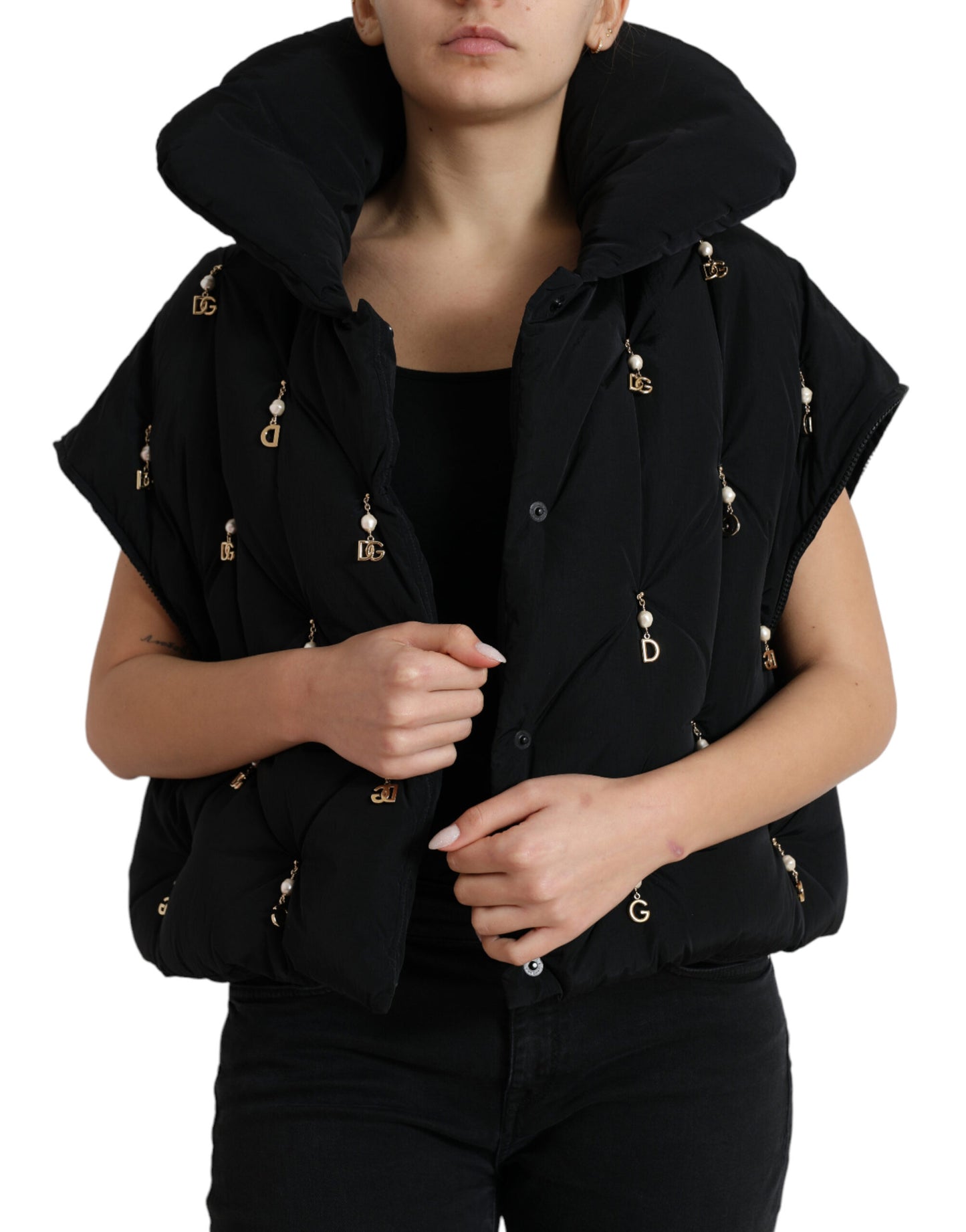 Dolce & Gabbana Elegant Quiltet Jakke med Perleudsmykning
