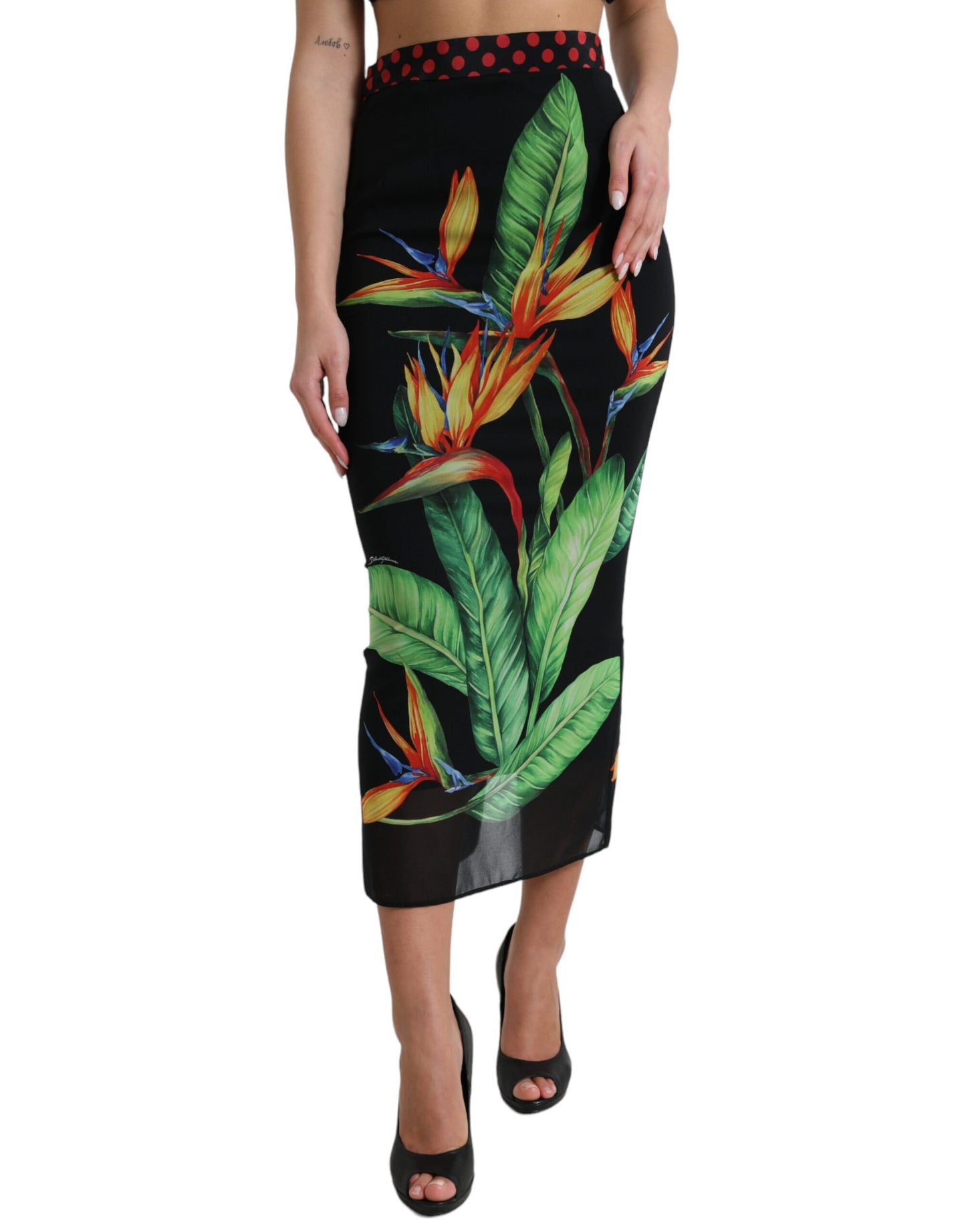 Dolce & Gabbana Blomsterprintet Højtaljet Silke Midi Nederdel