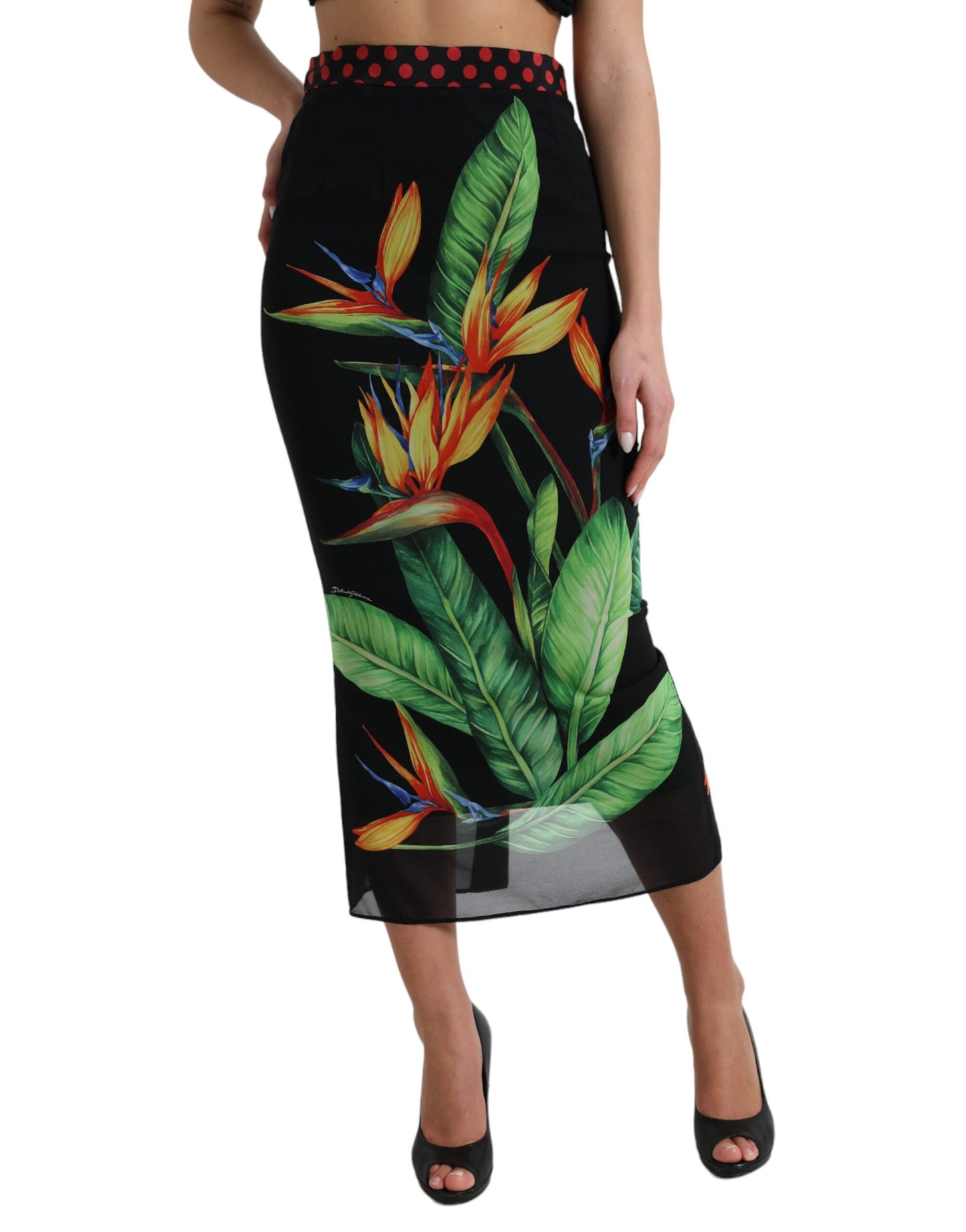Dolce & Gabbana Blomsterprintet Højtaljet Silke Midi Nederdel