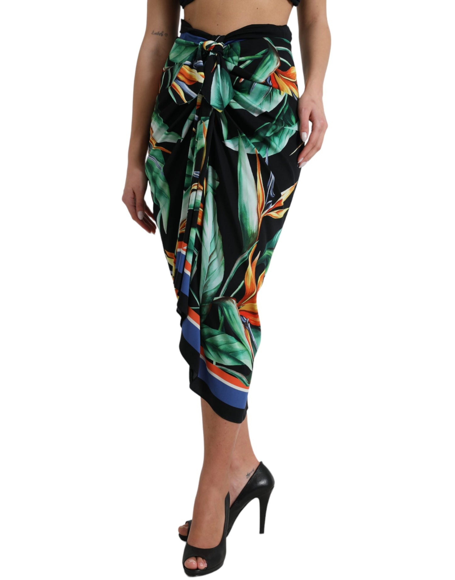 Dolce & Gabbana Elegant Blomstret Højtaljet Midi-nederdel