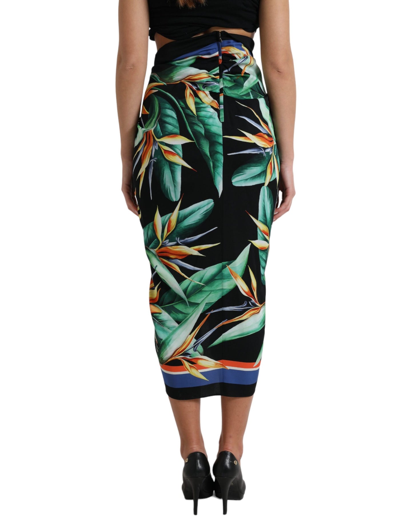 Dolce & Gabbana Elegant Blomstret Højtaljet Midi-nederdel
