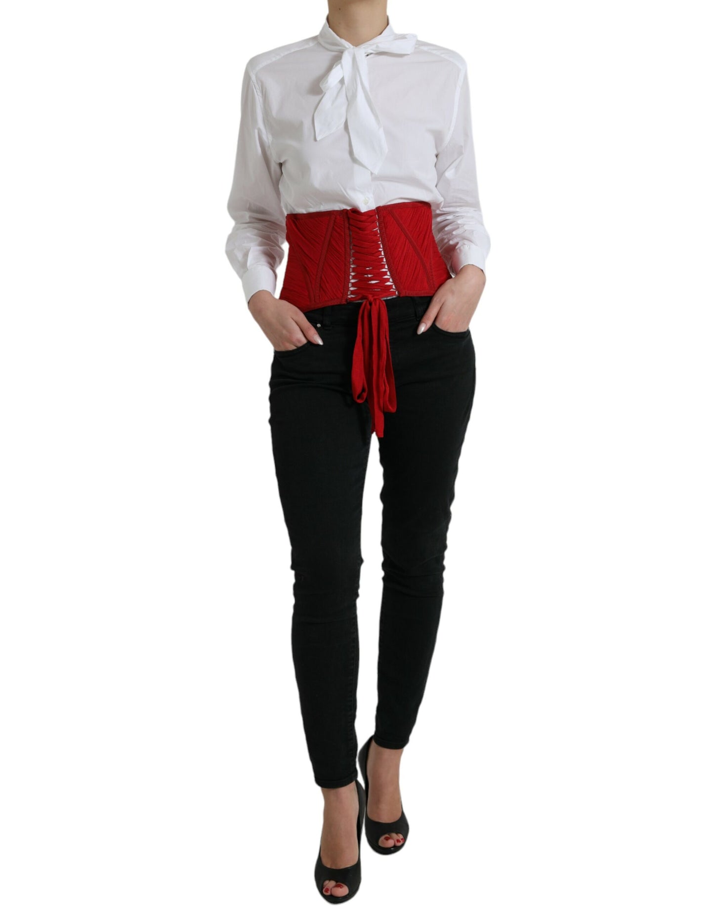 Dolce & Gabbana Silke Korset Bælte i Fiery Red