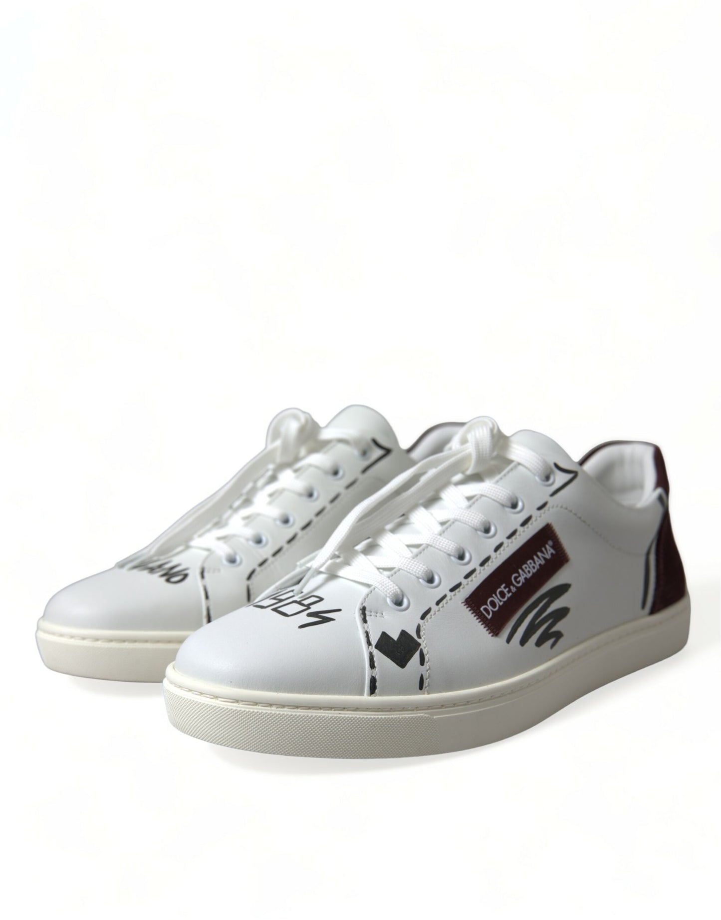 Dolce & Gabbana Eksklusive Hvide Bordeaux Lave Sneakers