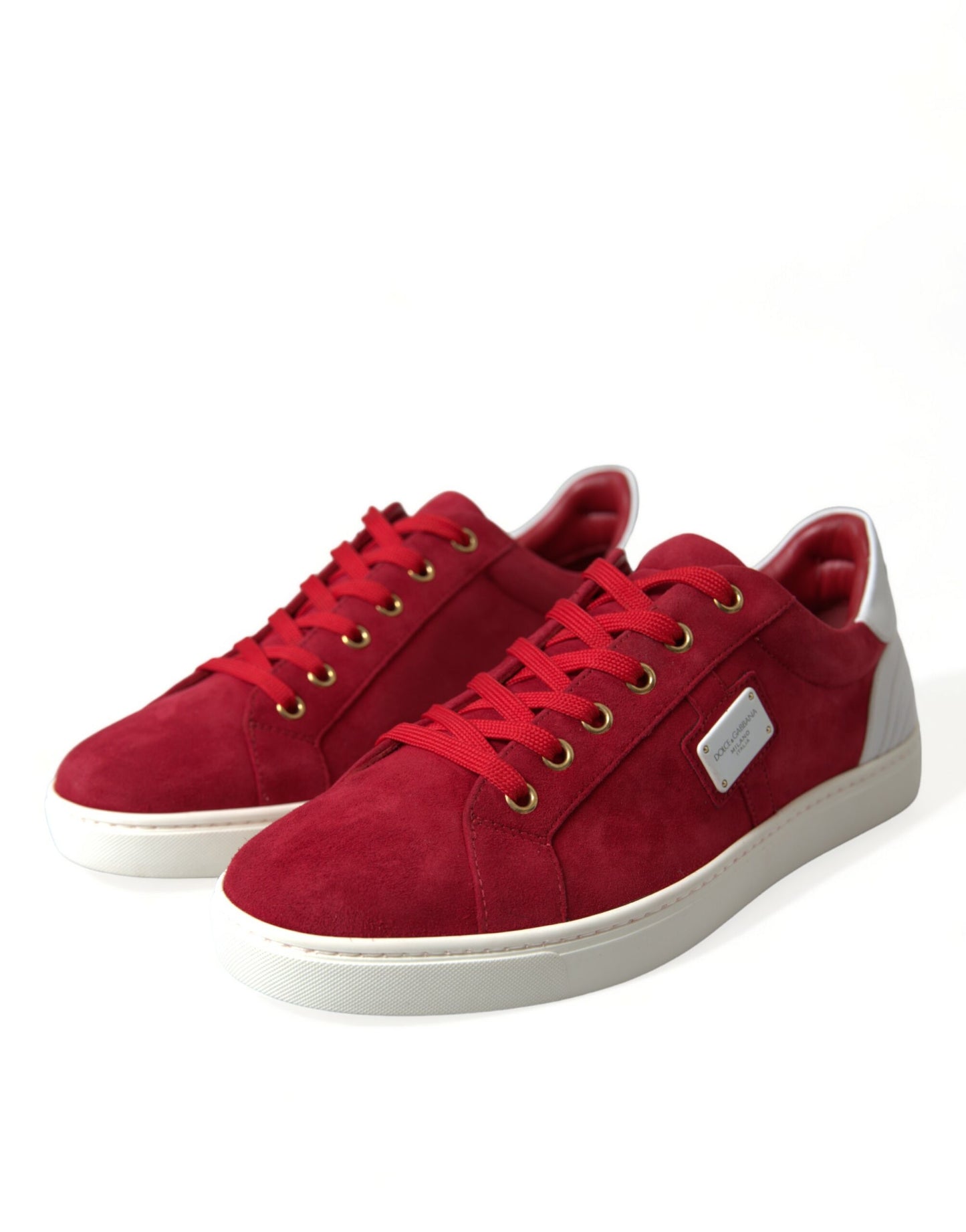 Dolce & Gabbana Elegante Røde & Hvide Lædersneakers