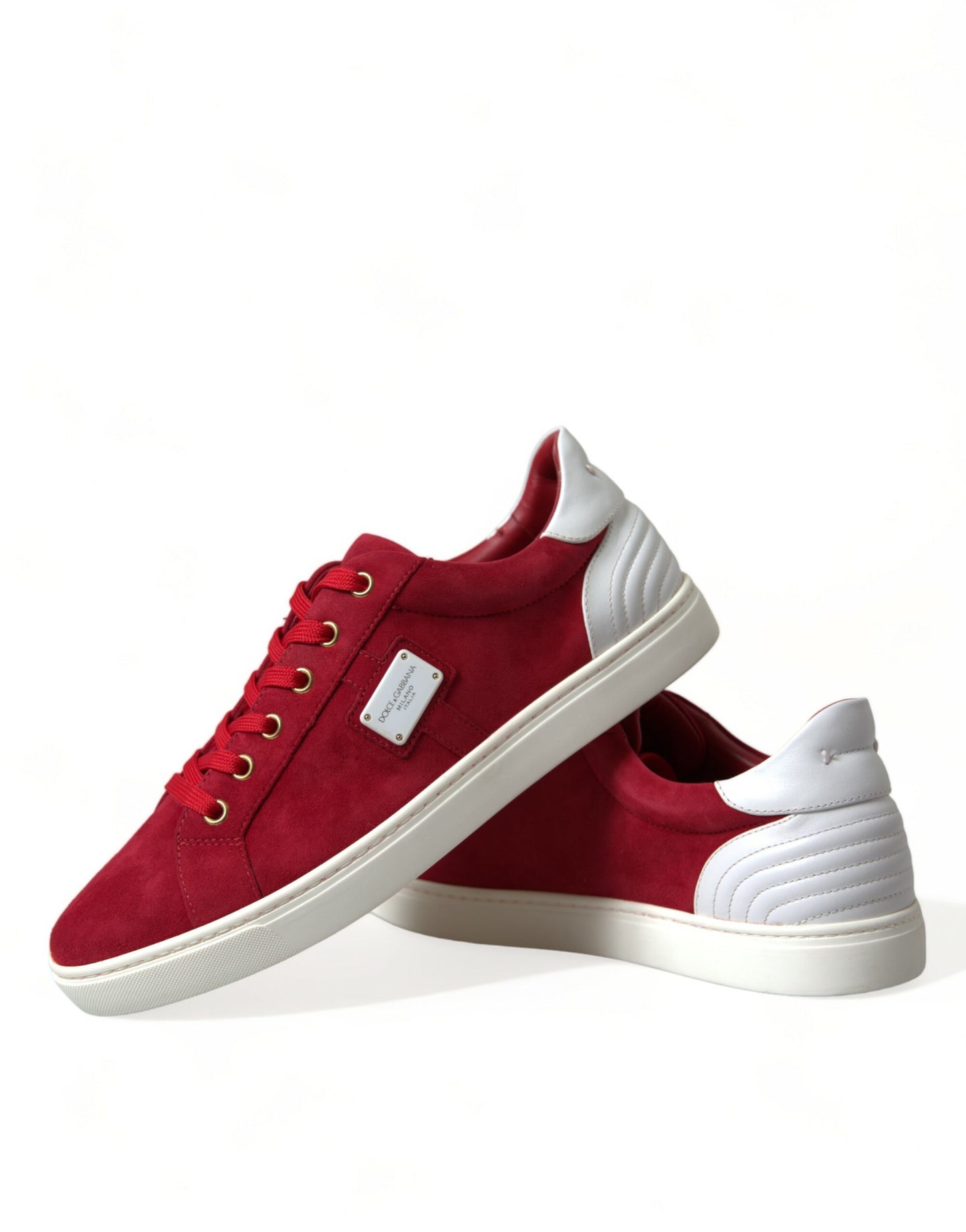 Dolce & Gabbana Elegante Røde & Hvide Lædersneakers