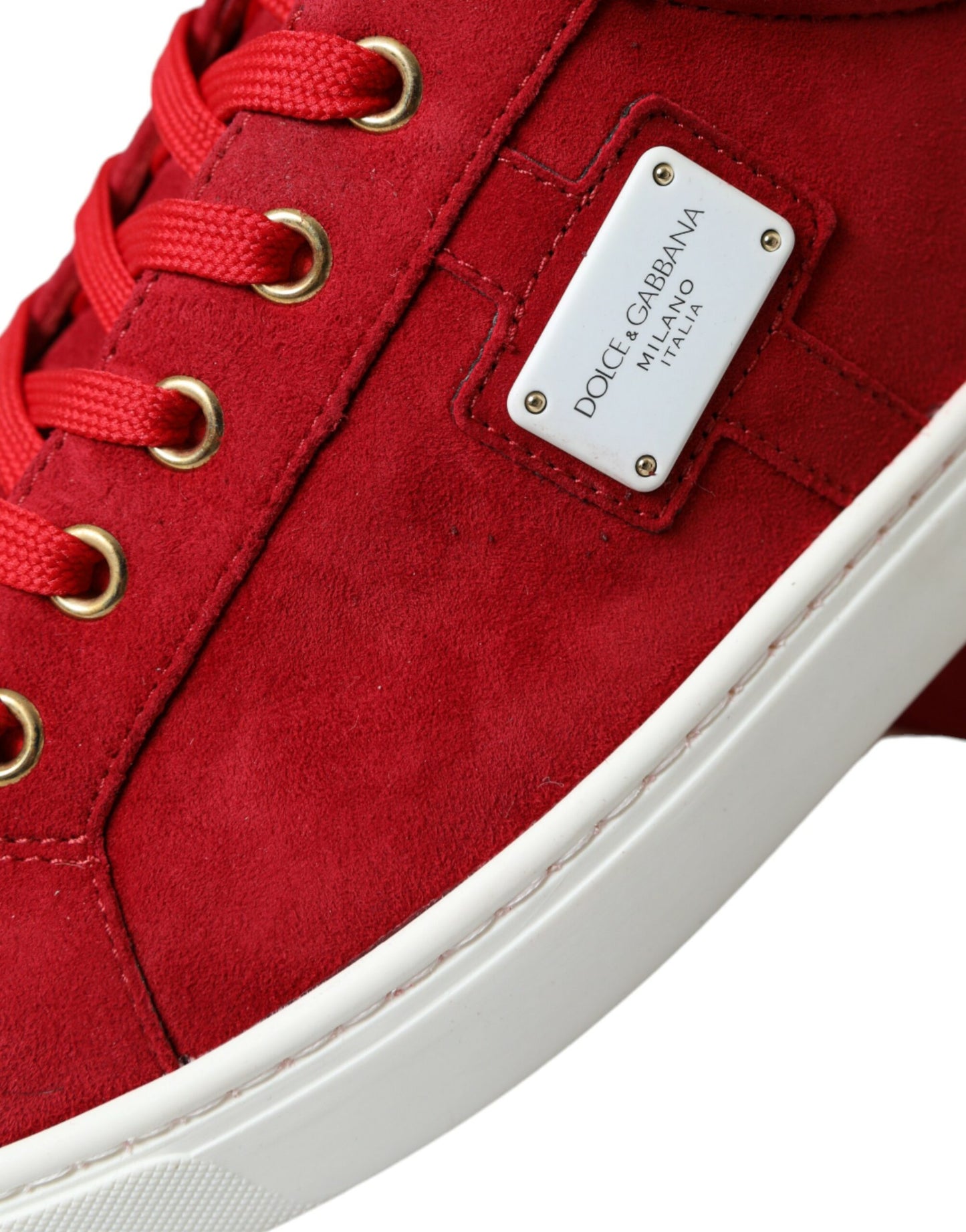 Dolce & Gabbana Elegante Røde & Hvide Lædersneakers