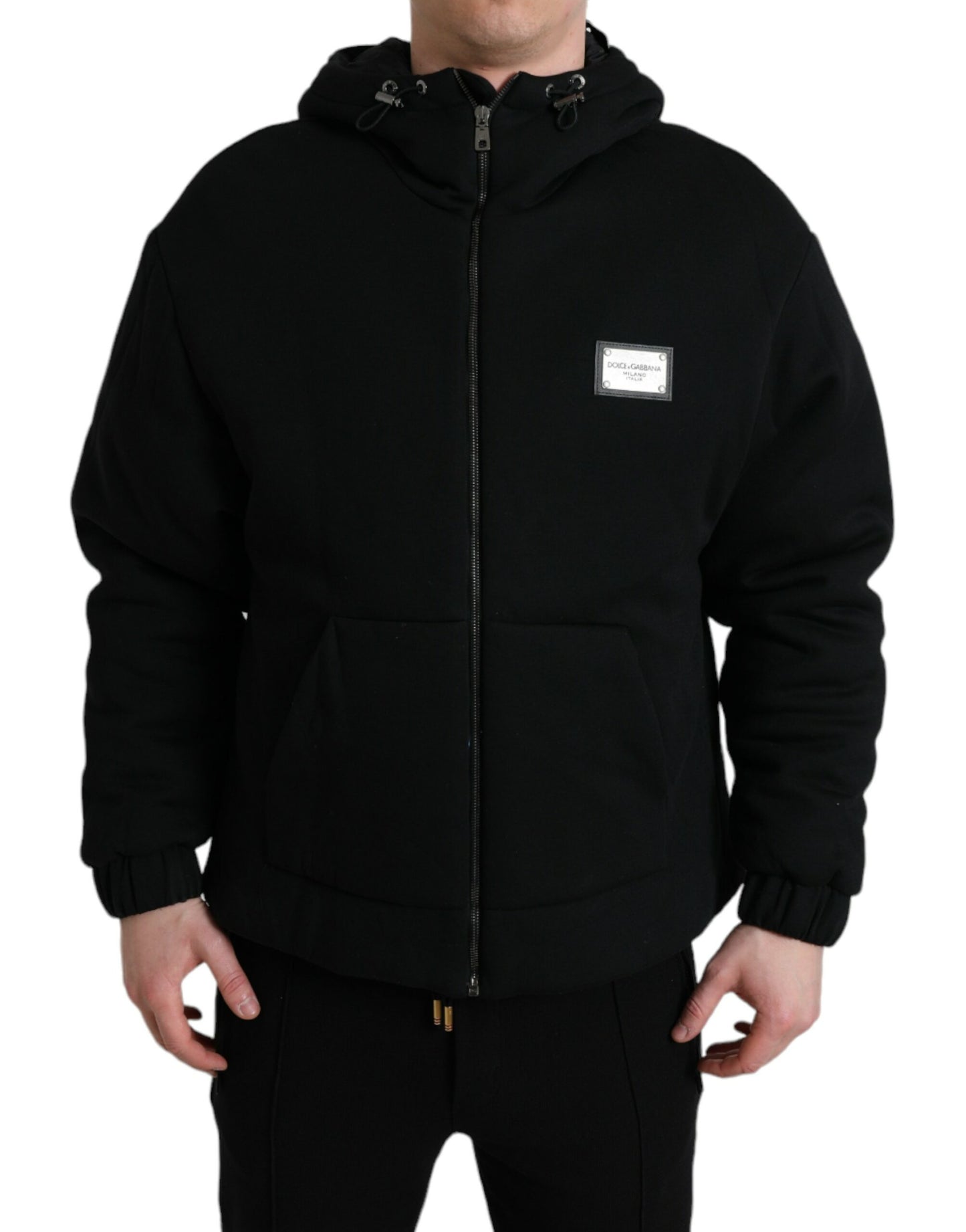 Dolce & Gabbana Elegant Sort Bomberjakke med Hætte