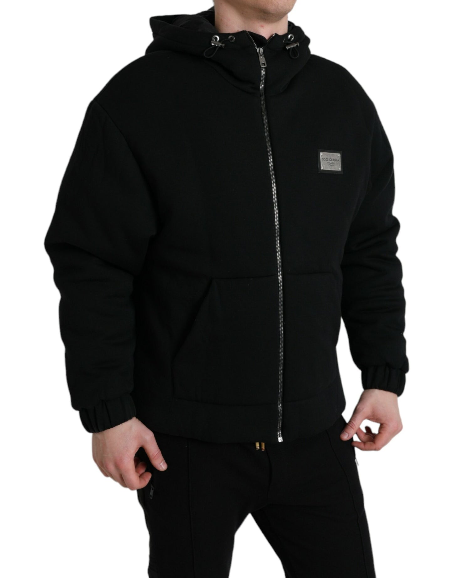 Dolce & Gabbana Elegant Sort Bomberjakke med Hætte