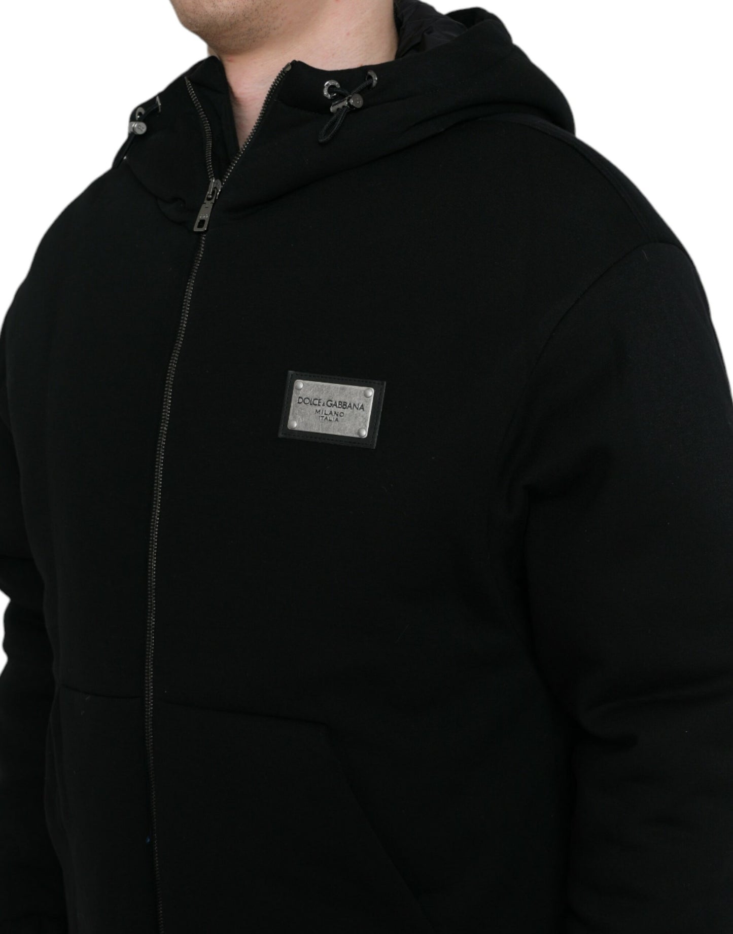Dolce & Gabbana Elegant Sort Bomberjakke med Hætte
