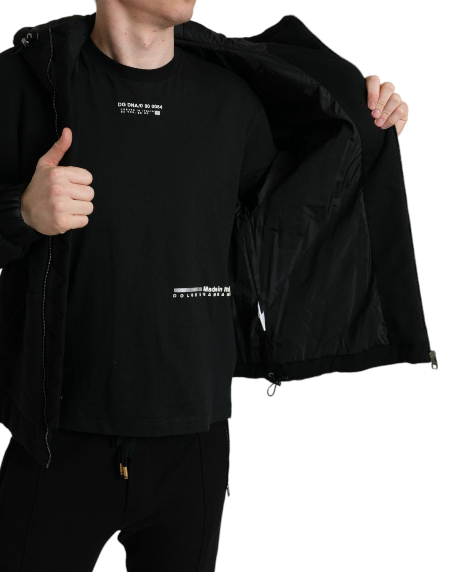 Dolce & Gabbana Elegant Sort Bomberjakke med Hætte