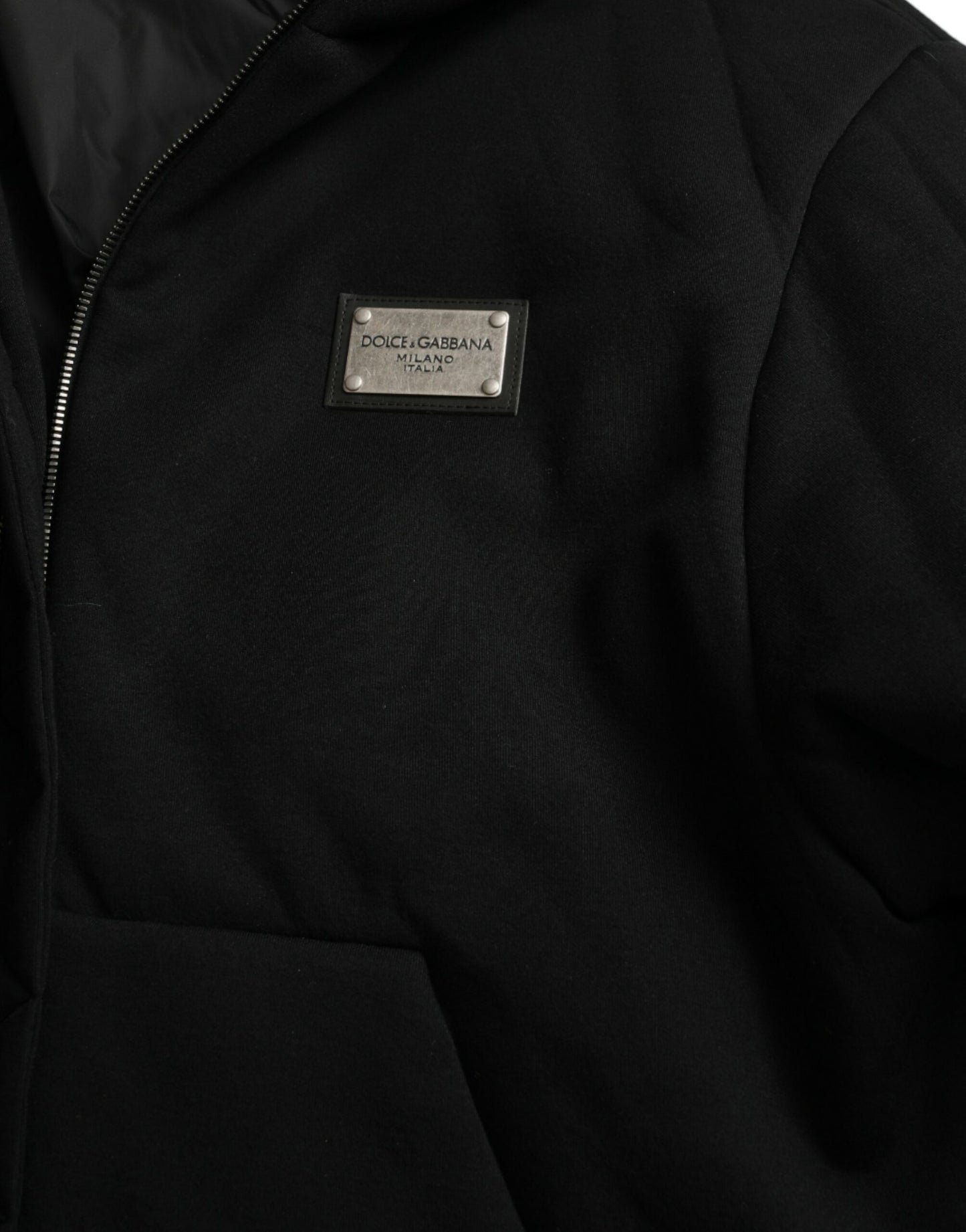 Dolce & Gabbana Elegant Sort Bomberjakke med Hætte
