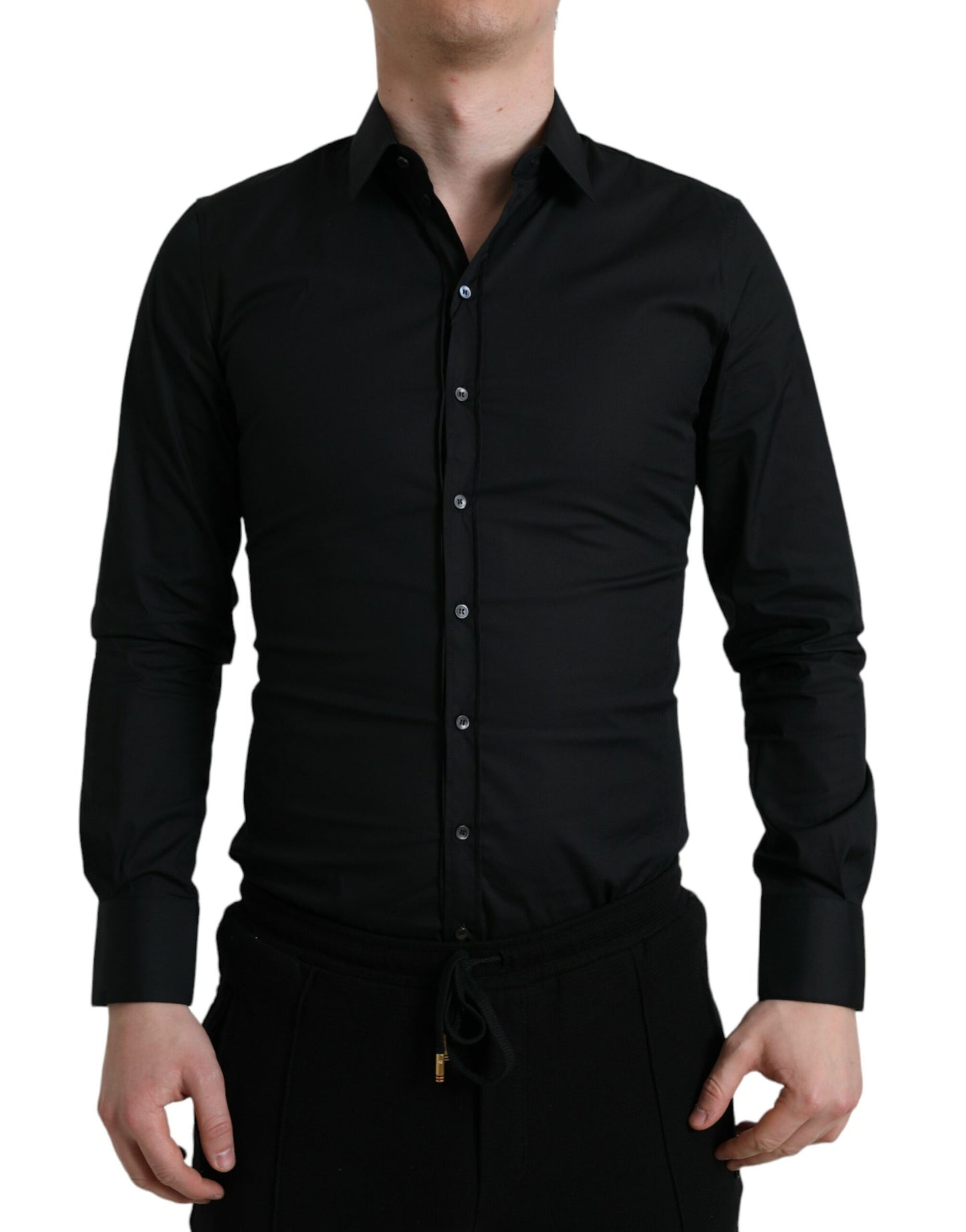 Dolce & Gabbana Elegant Sort Slim Fit Italiensk Skjorte