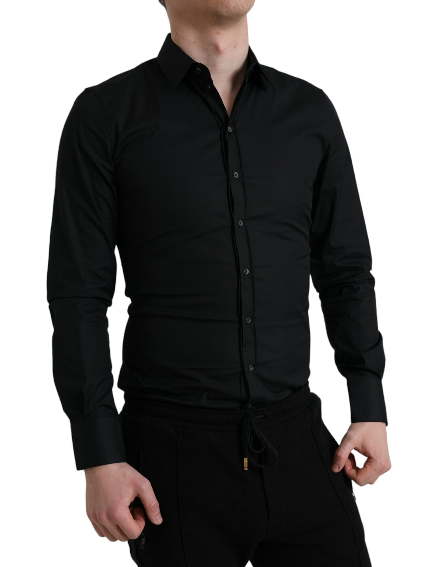 Dolce & Gabbana Elegant Sort Slim Fit Italiensk Skjorte