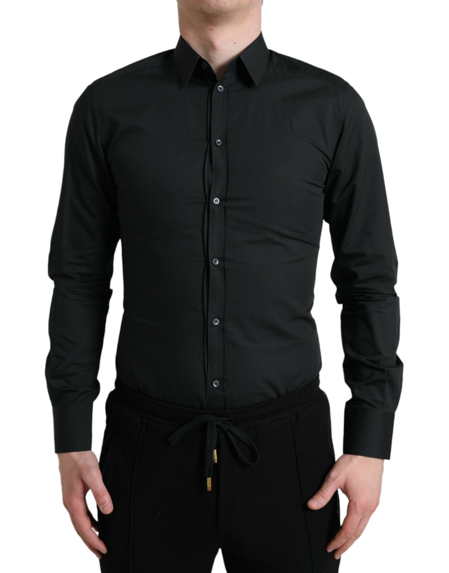 Dolce & Gabbana Elegant Slim Sort Silkeblanding Skjorte