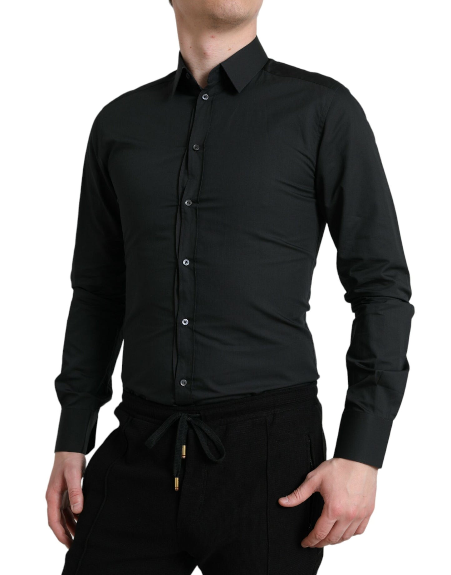 Dolce & Gabbana Elegant Slim Sort Silkeblanding Skjorte