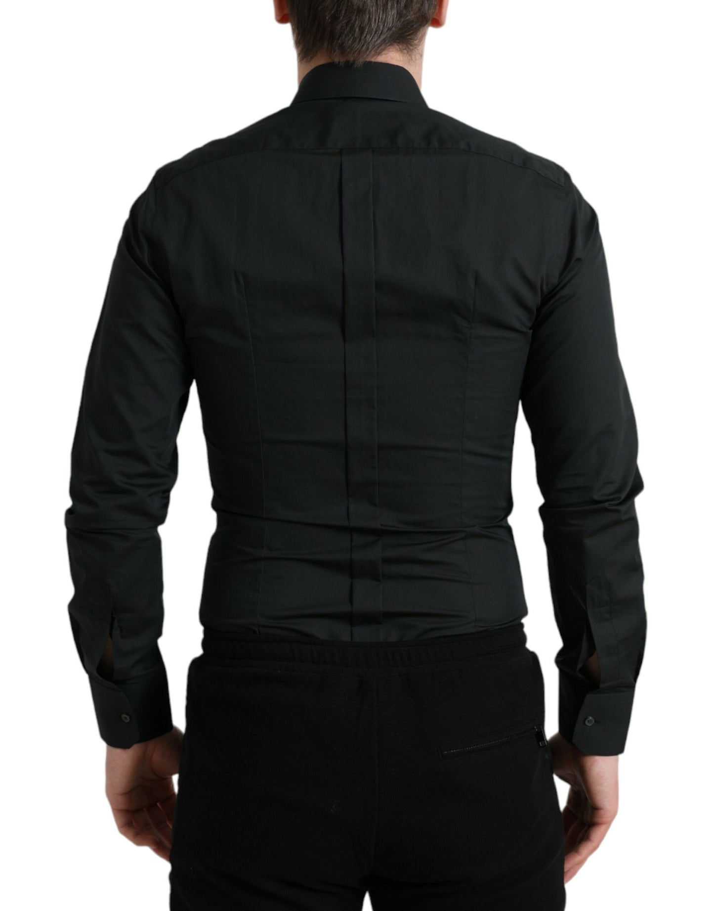 Dolce & Gabbana Elegant Slim Sort Silkeblanding Skjorte