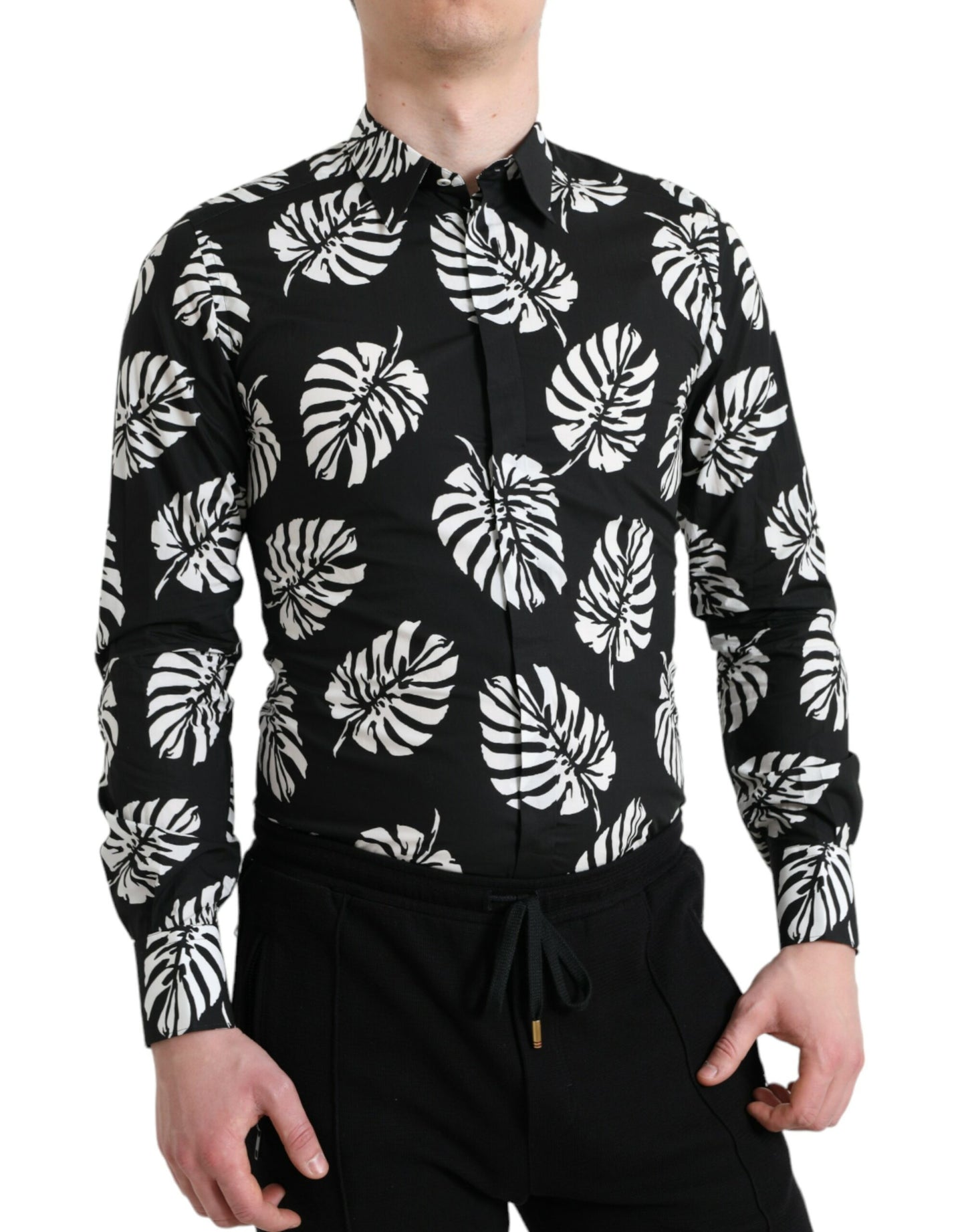 Dolce & Gabbana Elegant Bladprint Slim Fit Skjorte