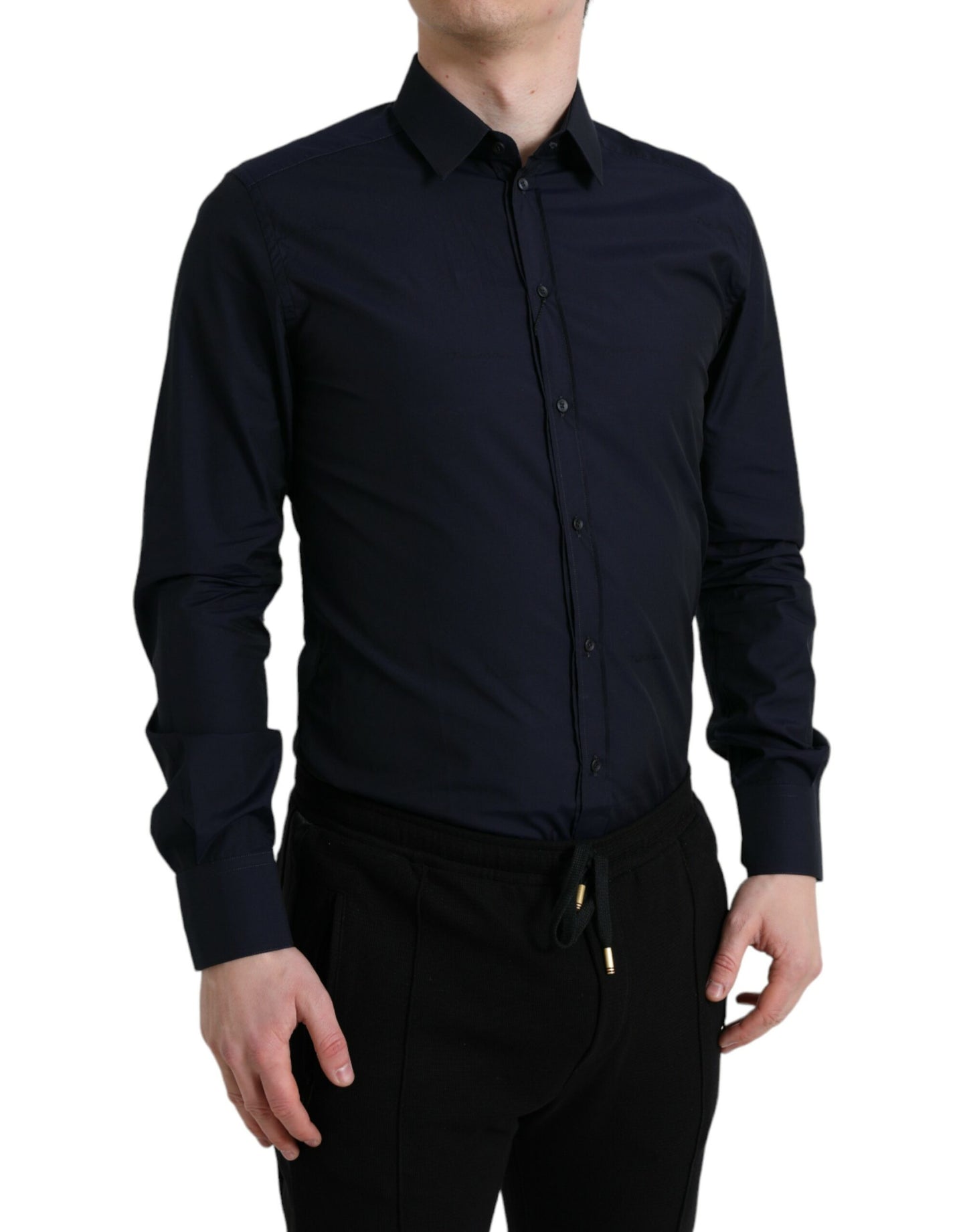 Dolce & Gabbana Elegant Marineblå Jacquard Skjorte