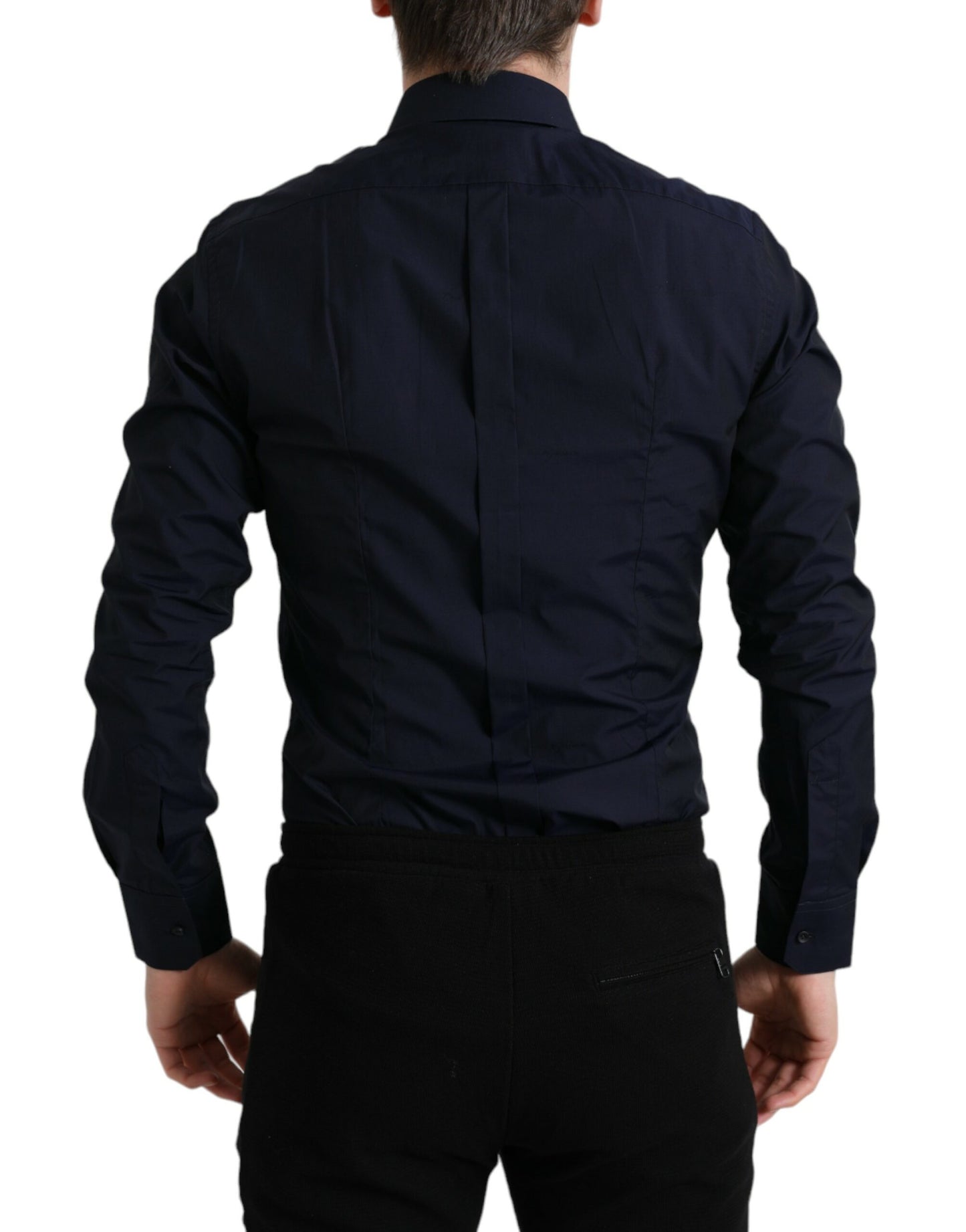 Dolce & Gabbana Elegant Marineblå Jacquard Skjorte