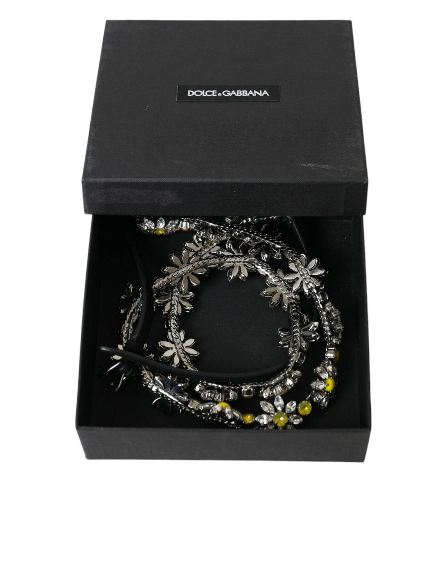 Dolce & Gabbana Elegant Krystaludsmykket Læderbælte