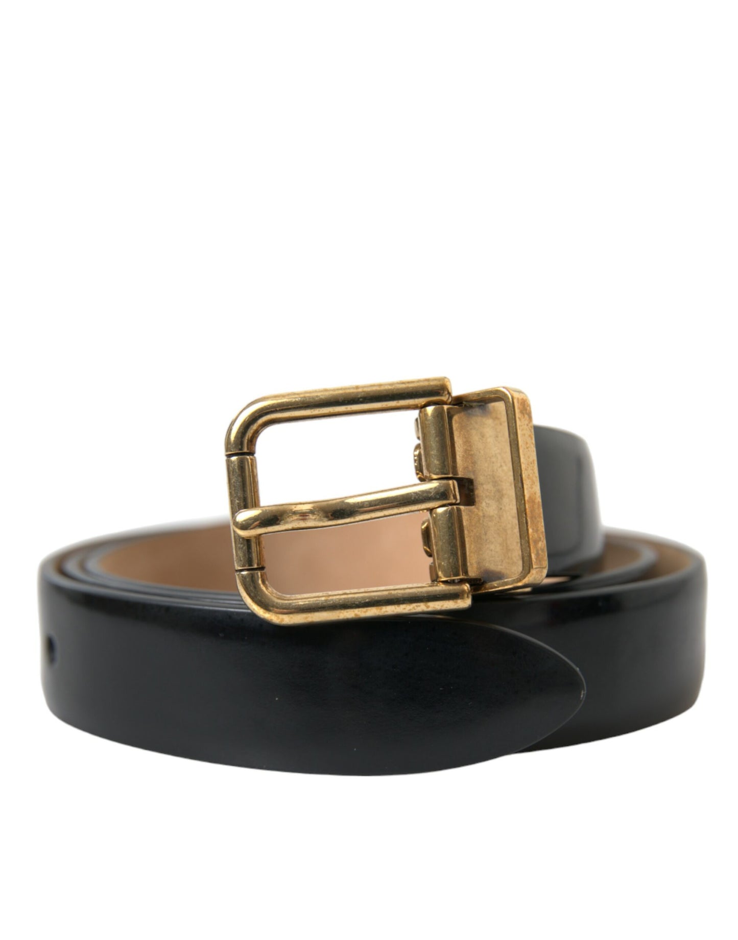 Dolce & Gabbana Elegant Sort Læderbælte med Logospænde