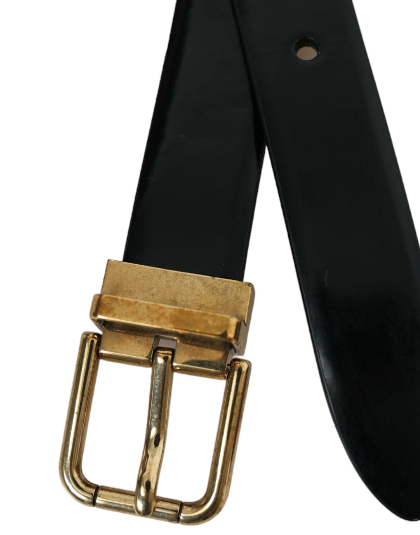 Dolce & Gabbana Elegant Sort Læderbælte med Logospænde