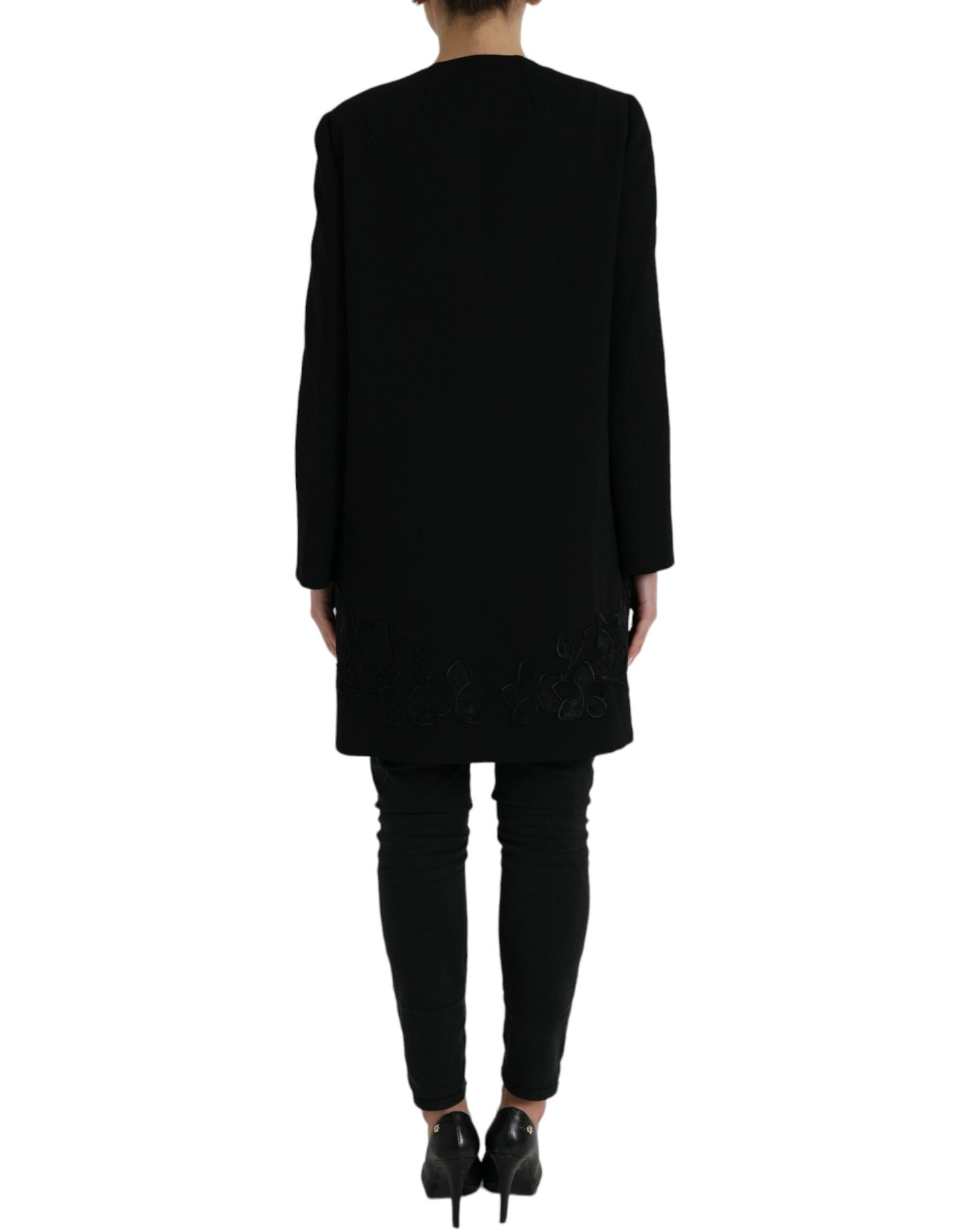 Dolce & Gabbana Elegant Blomsterprintet Uld Trenchcoat med Knapper