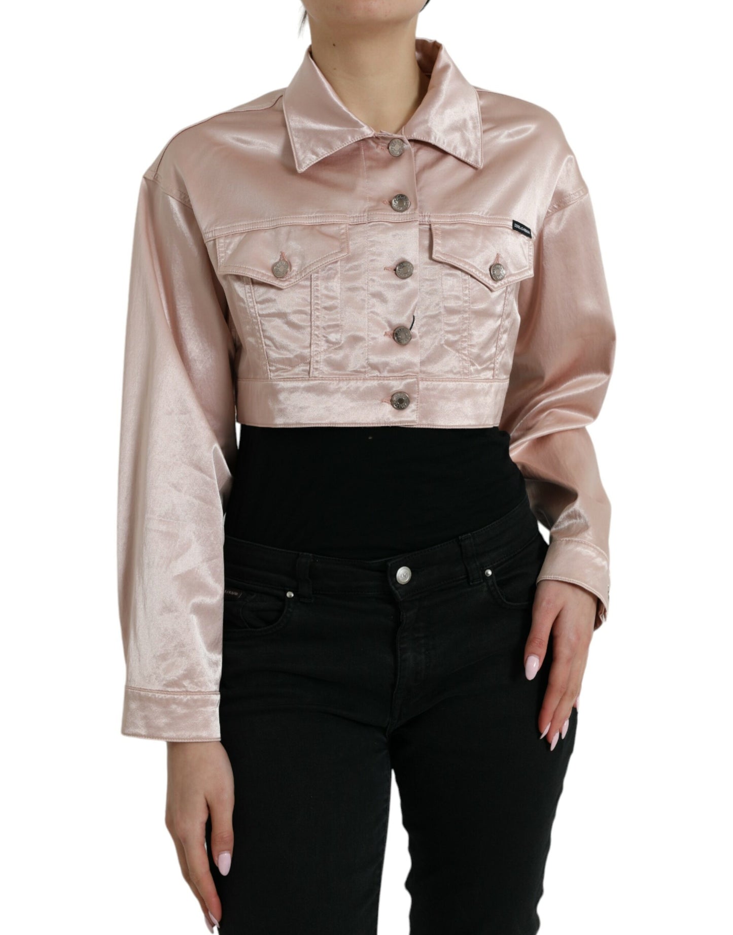 Dolce & Gabbana Elegant Pink Cropped Denimjakke