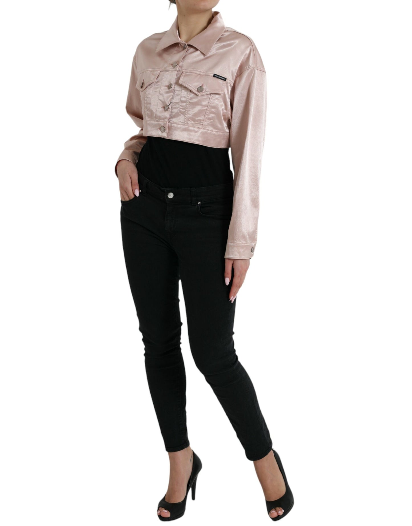 Dolce & Gabbana Elegant Pink Cropped Denimjakke